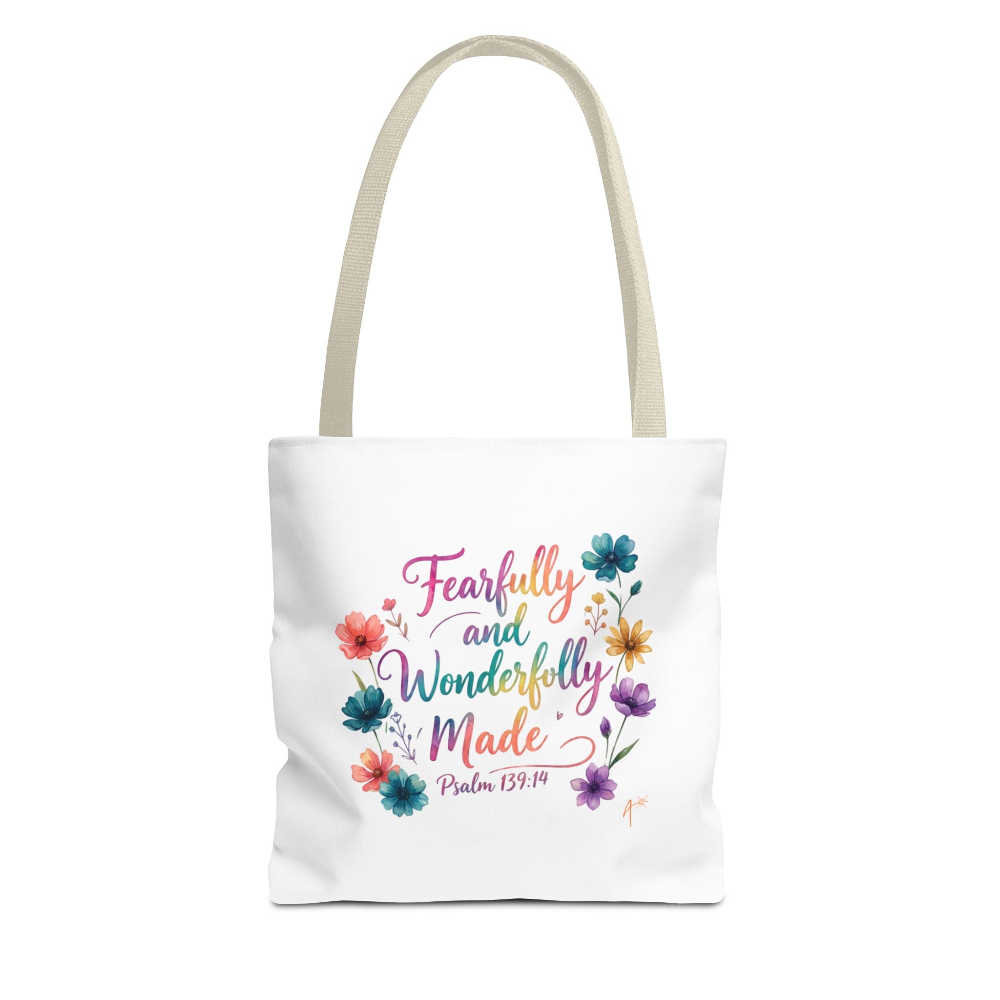 Floral Faith Tote Bag — "Fearfully and Wonderfully Made" / "My Soul Knows It Very Well" Inspirational Canvas Tote