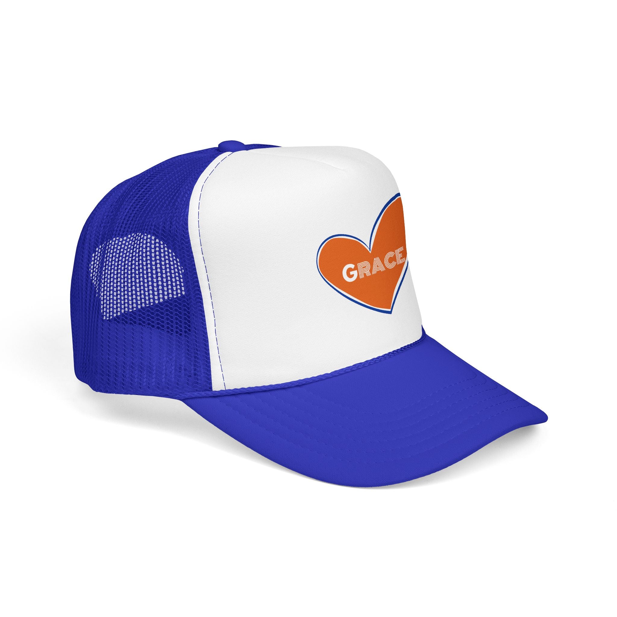 Grace Heart Trucker Hat — Orange Heart Foam Mesh Cap