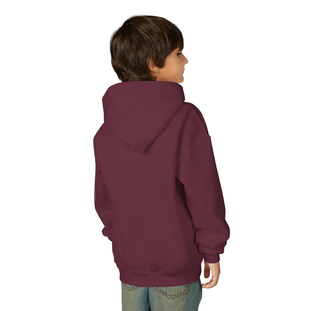 Youth Hoodie — Minimal Tiny 'be kind' Chest Print, Cozy Casual Kids Sweatshirt