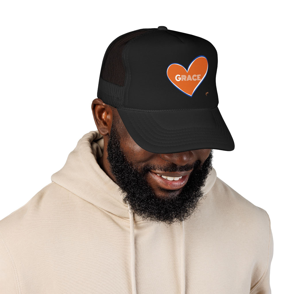Grace Heart Trucker Hat — Orange Heart Foam Mesh Cap