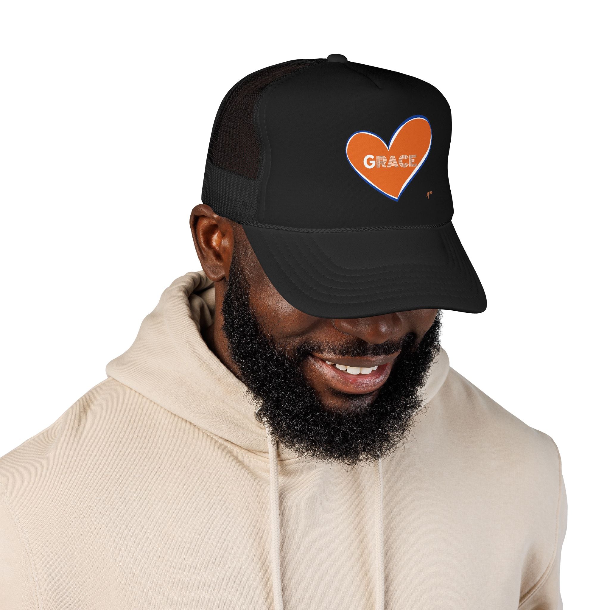 Grace Heart Trucker Hat — Orange Heart Foam Mesh Cap