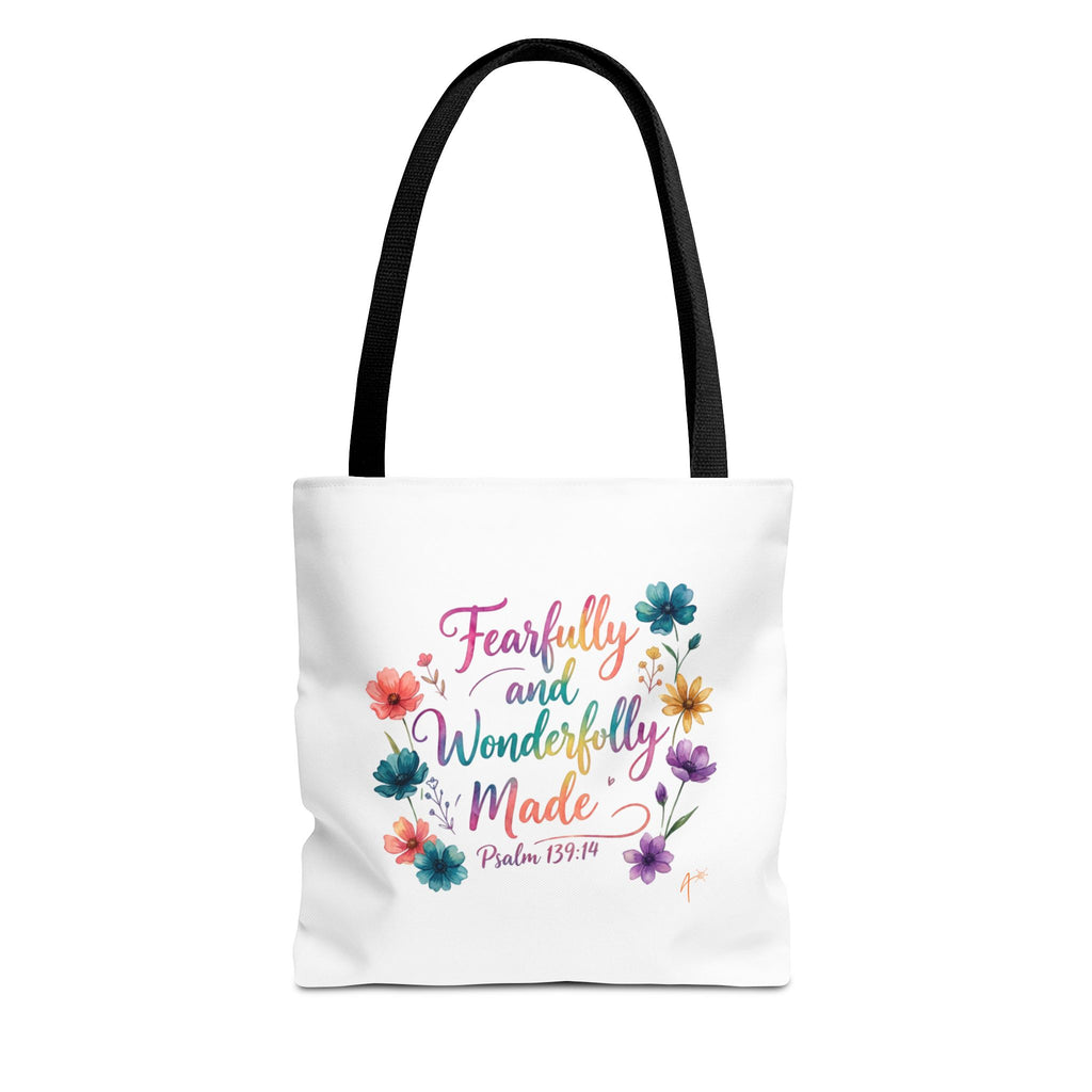 Floral Faith Tote Bag — "Fearfully and Wonderfully Made" / "My Soul Knows It Very Well" Inspirational Canvas Tote