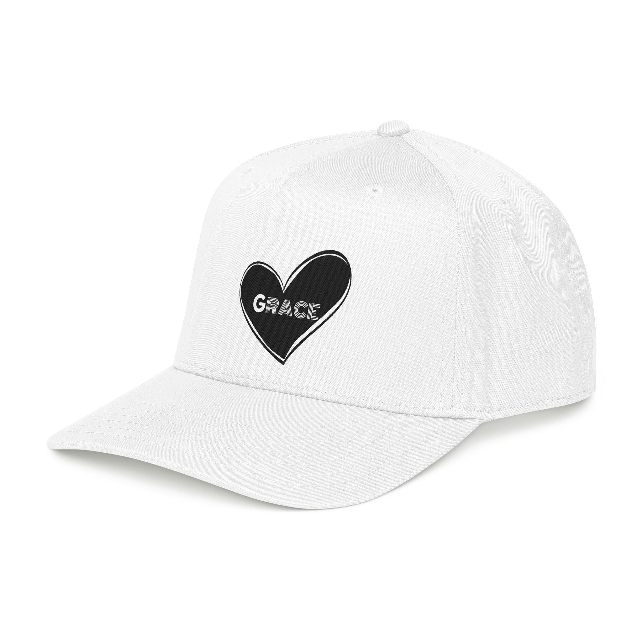 Grace Heart Baseball Cap — Embroidered Black Heart with "Grace"