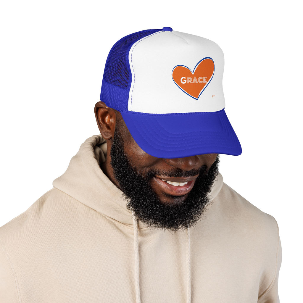 Grace Heart Trucker Hat — Orange Heart Foam Mesh Cap