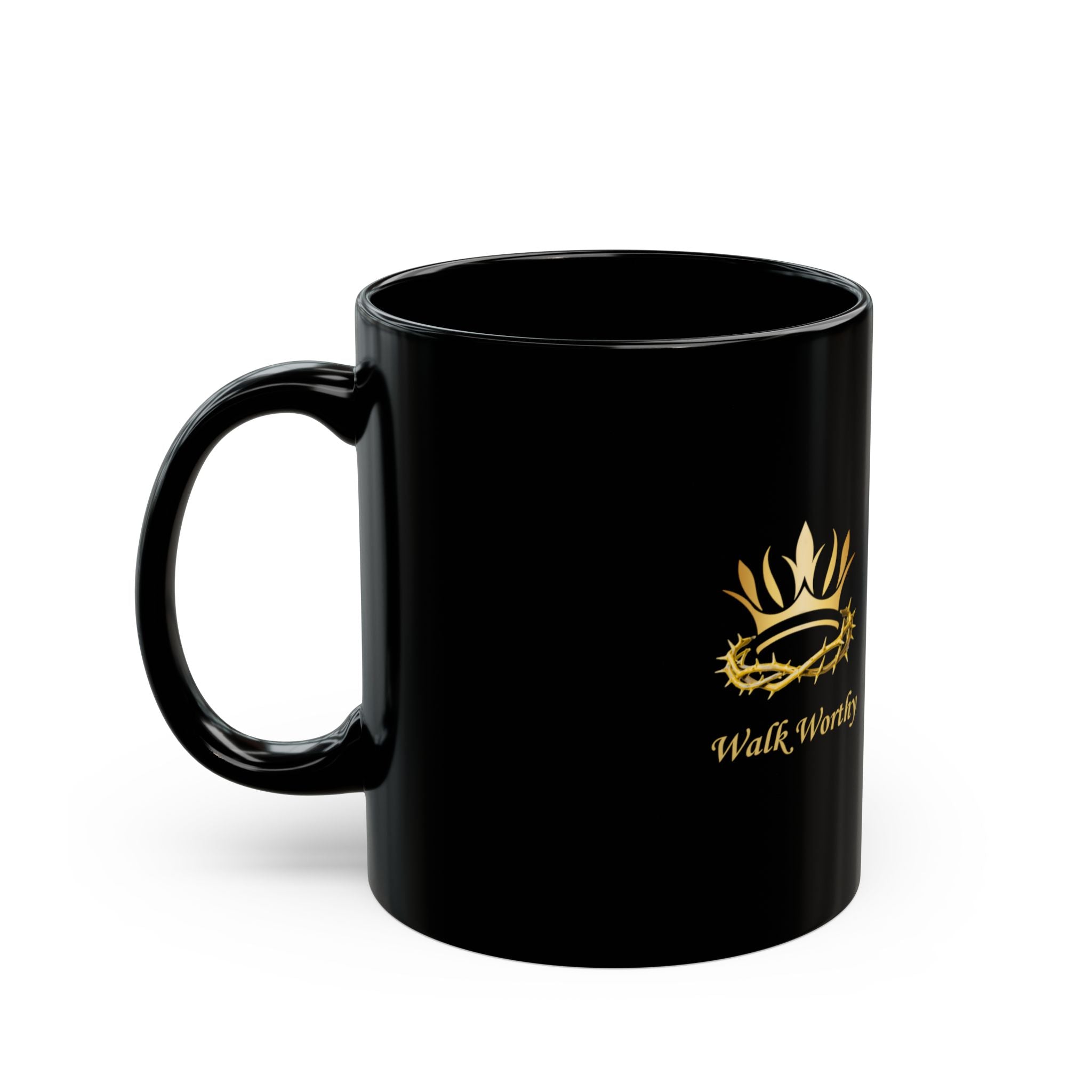 Christian Faith Coffee Mug — "Walk Worthy" Golden Crown Scripture Design (11oz/15oz)