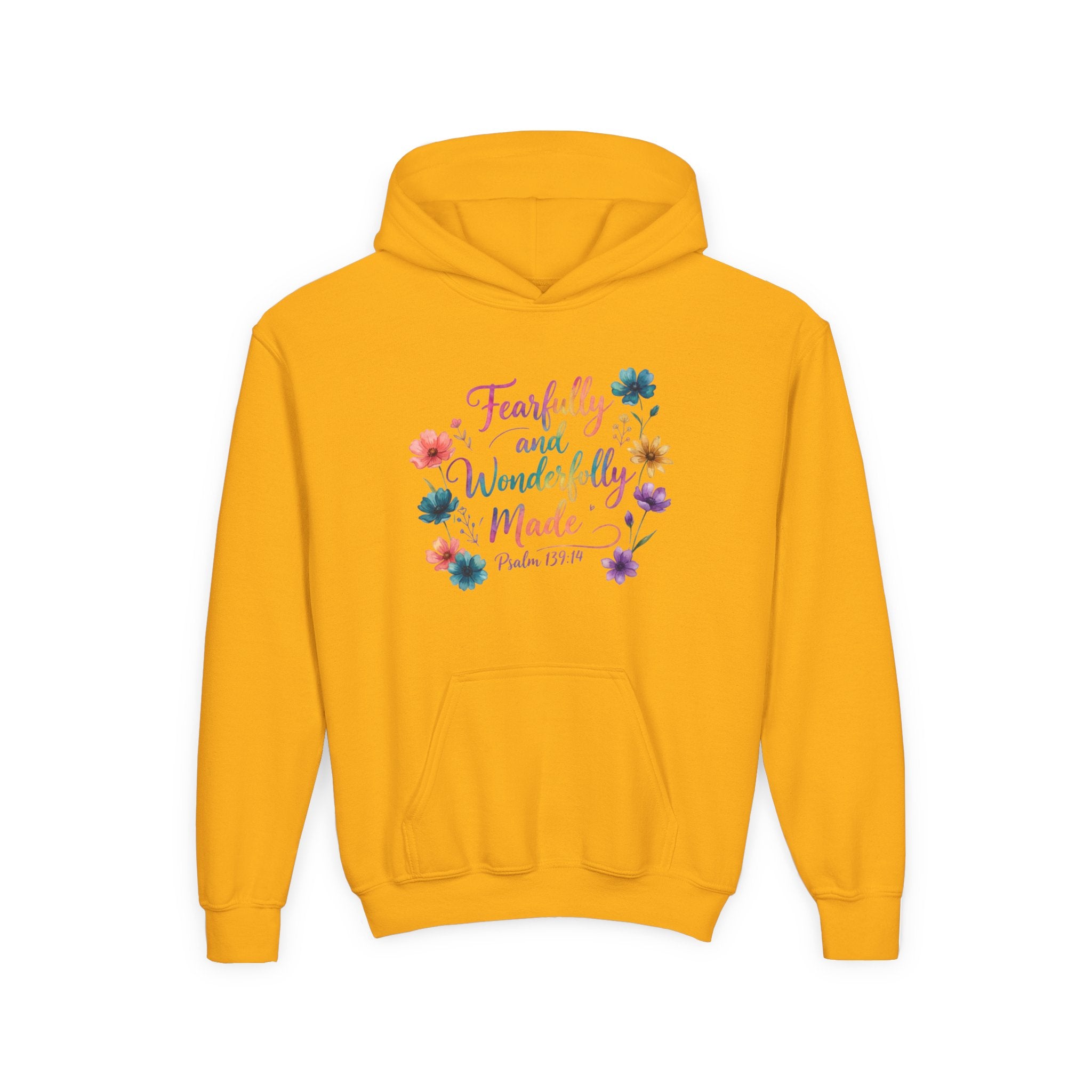 Youth Hoodie — "Fearfully and Wonderfully Made" Floral Psalm 139:14