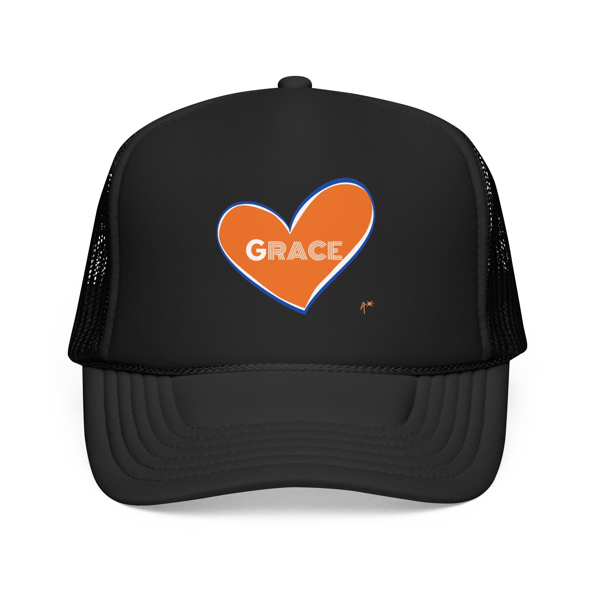 Grace Heart Trucker Hat — Orange Heart Foam Mesh Cap