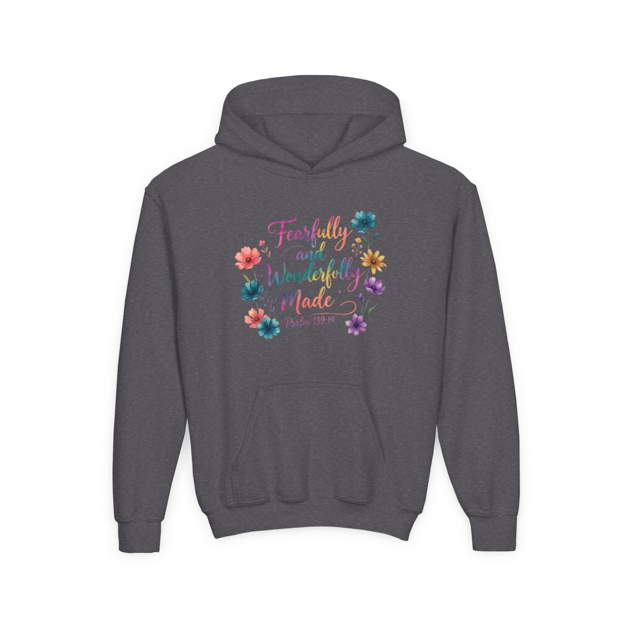 Youth Hoodie — "Fearfully and Wonderfully Made" Floral Psalm 139:14