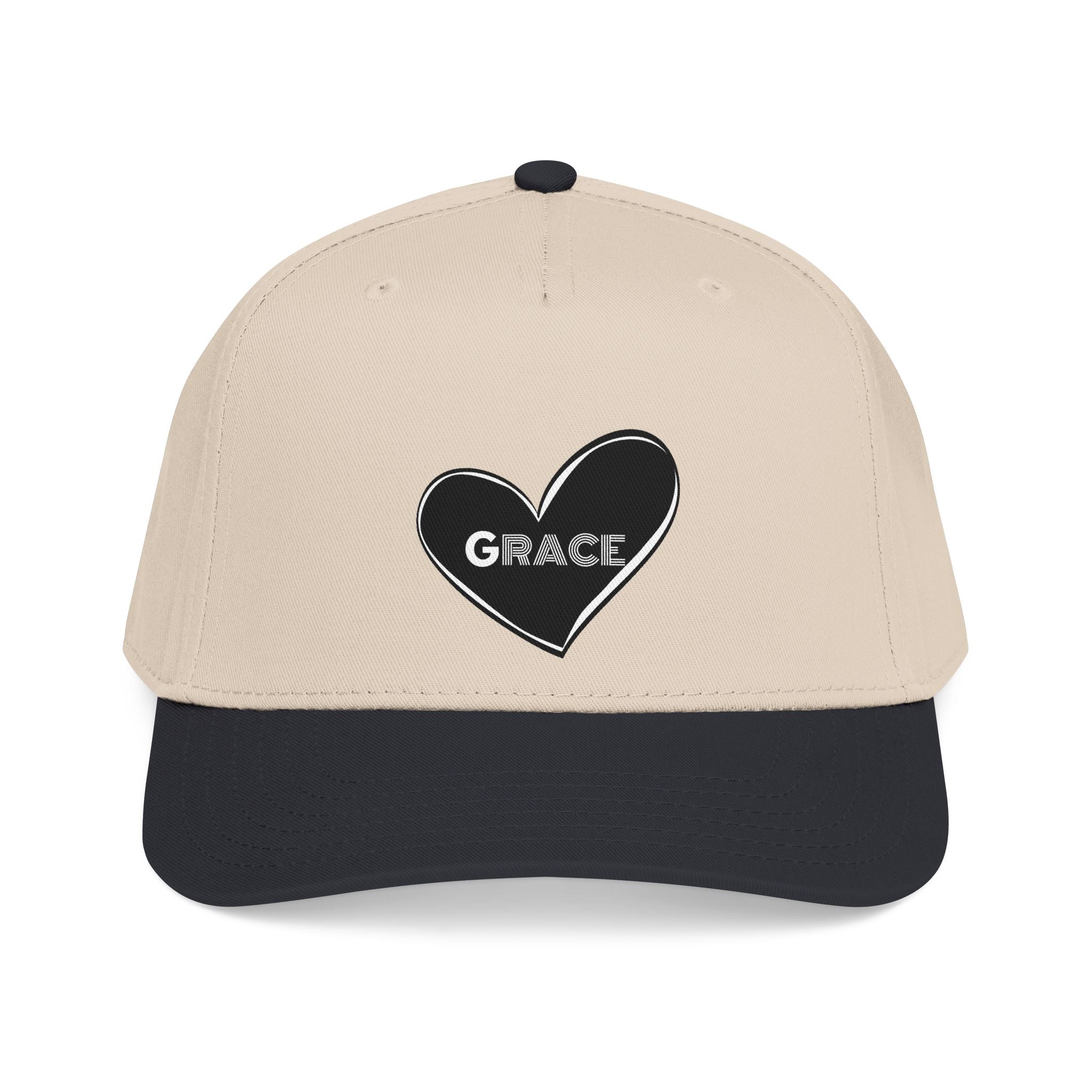 Grace Heart Baseball Cap — Embroidered Black Heart with "Grace"