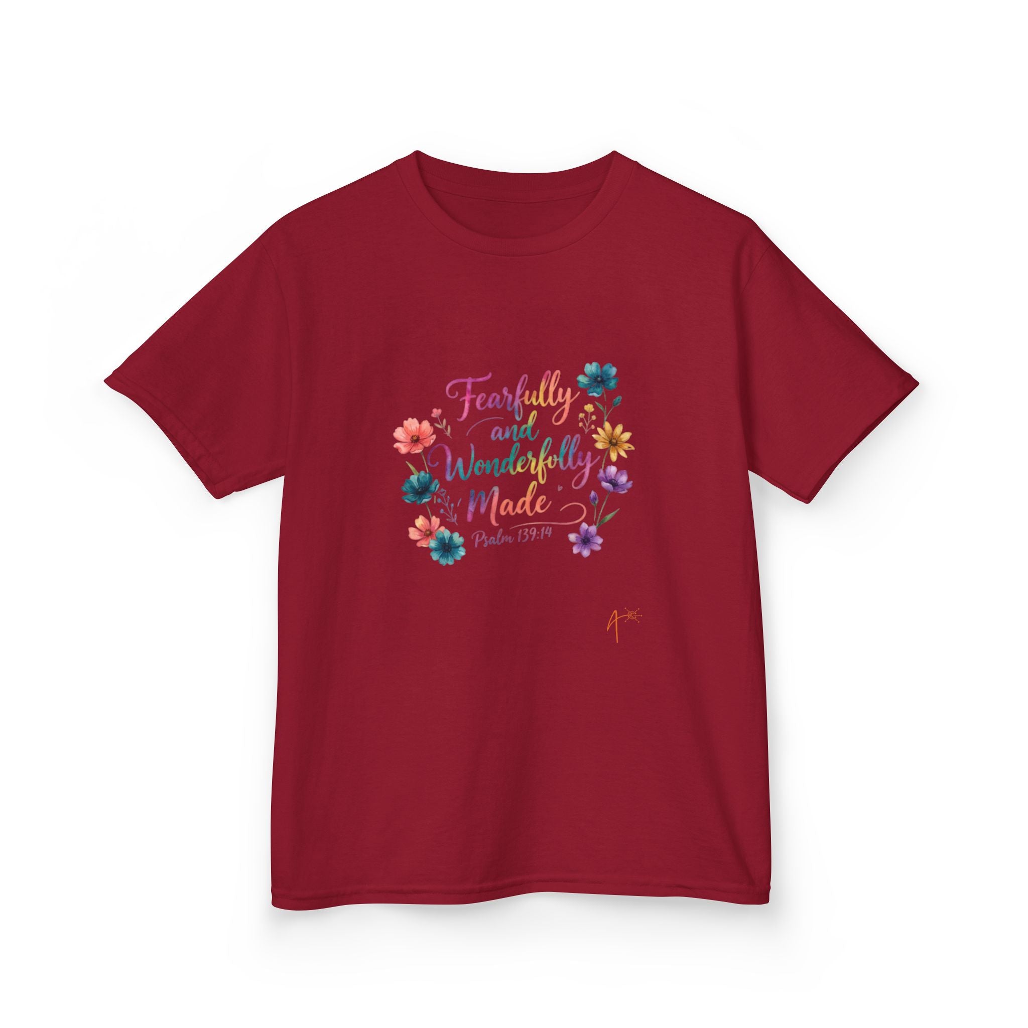 Kids Tee — "Fearfully and Wonderfully Made" Floral Christian Shirt