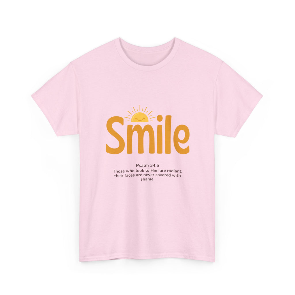 Smile T-Shirt — Sunshine Typography with Psalm 34:5 Inspirational Tee