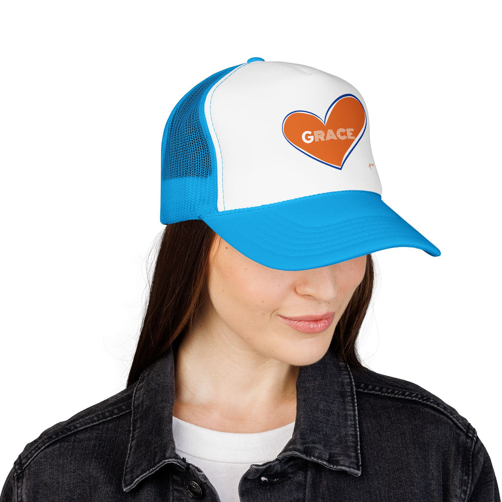 Grace Heart Trucker Hat — Orange Heart Foam Mesh Cap