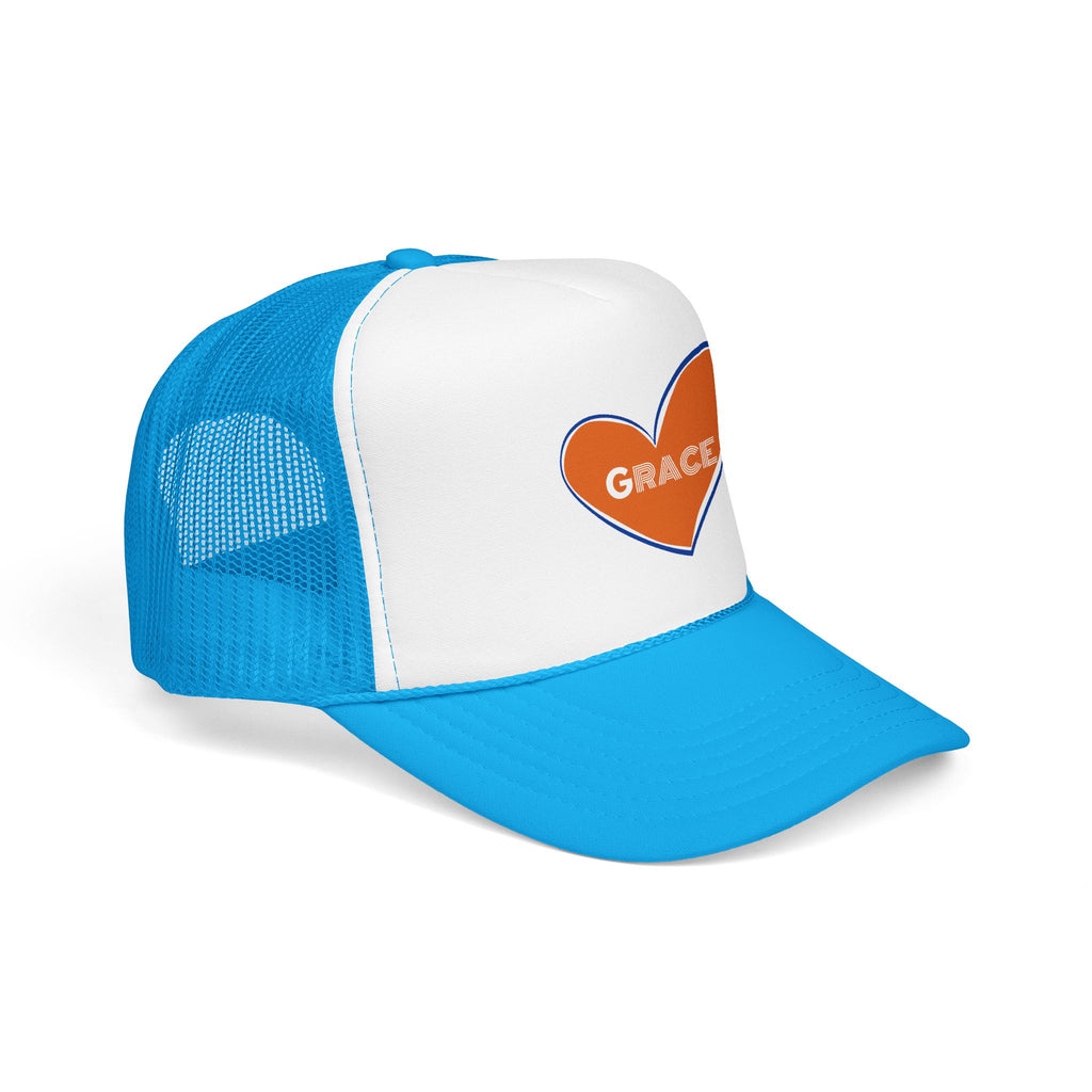 Grace Heart Trucker Hat — Orange Heart Foam Mesh Cap