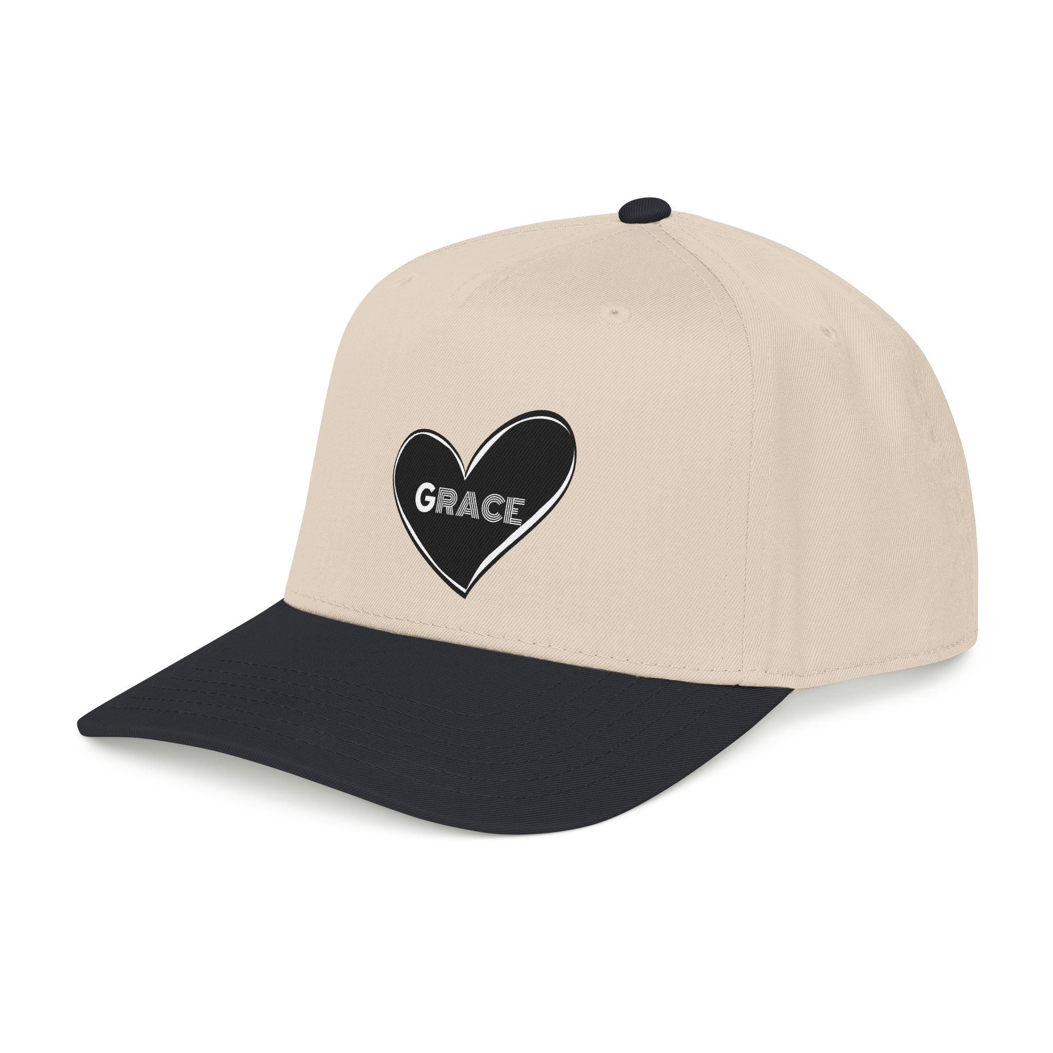 Grace Heart Baseball Cap — Embroidered Black Heart with "Grace"