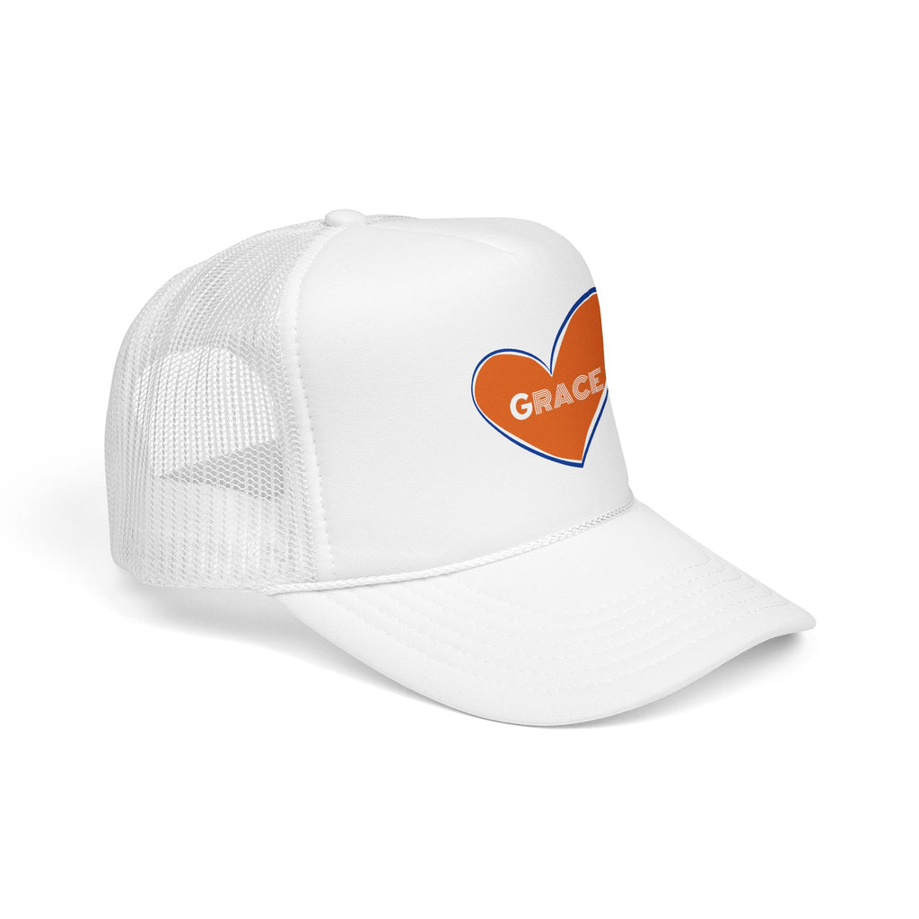 Grace Heart Trucker Hat — Orange Heart Foam Mesh Cap