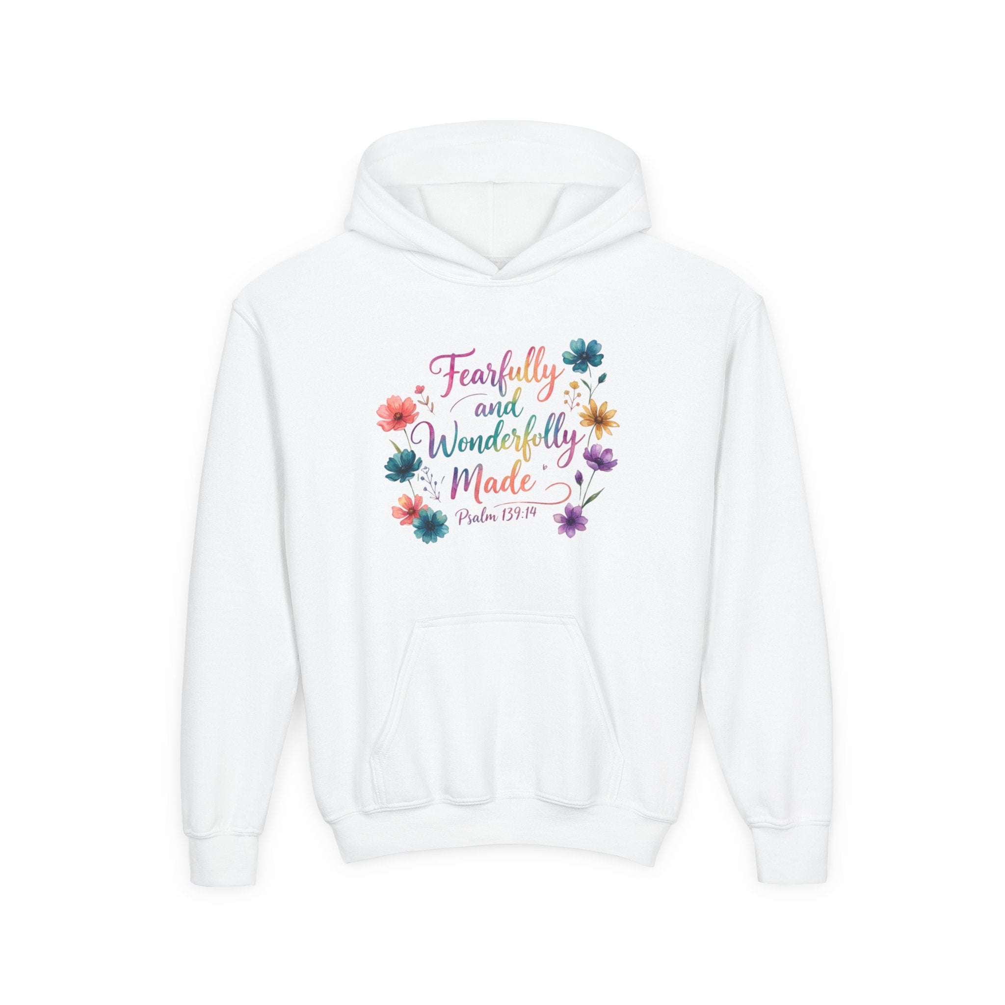 Youth Hoodie — "Fearfully and Wonderfully Made" Floral Psalm 139:14