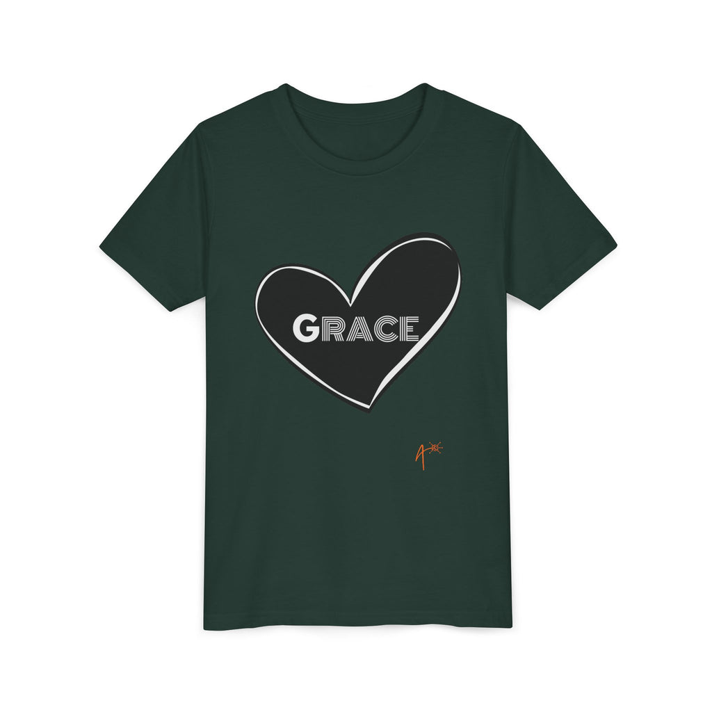 Youth Tee — Black Heart "Grace" Graphic Kids Shirt