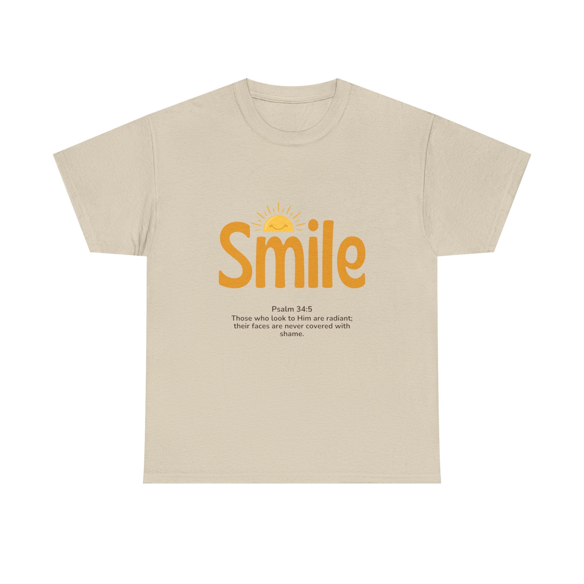 Smile T-Shirt — Sunshine Typography with Psalm 34:5 Inspirational Tee