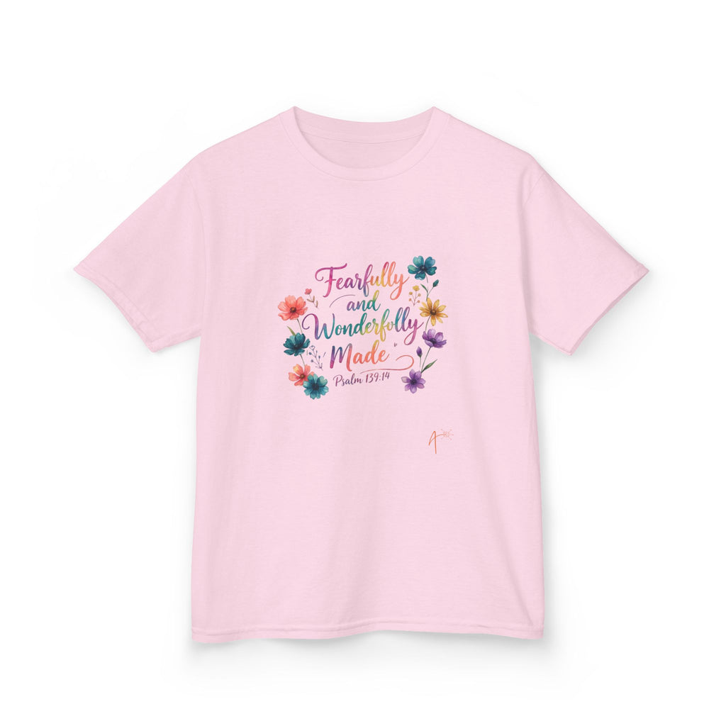 Kids Tee — "Fearfully and Wonderfully Made" Floral Christian Shirt