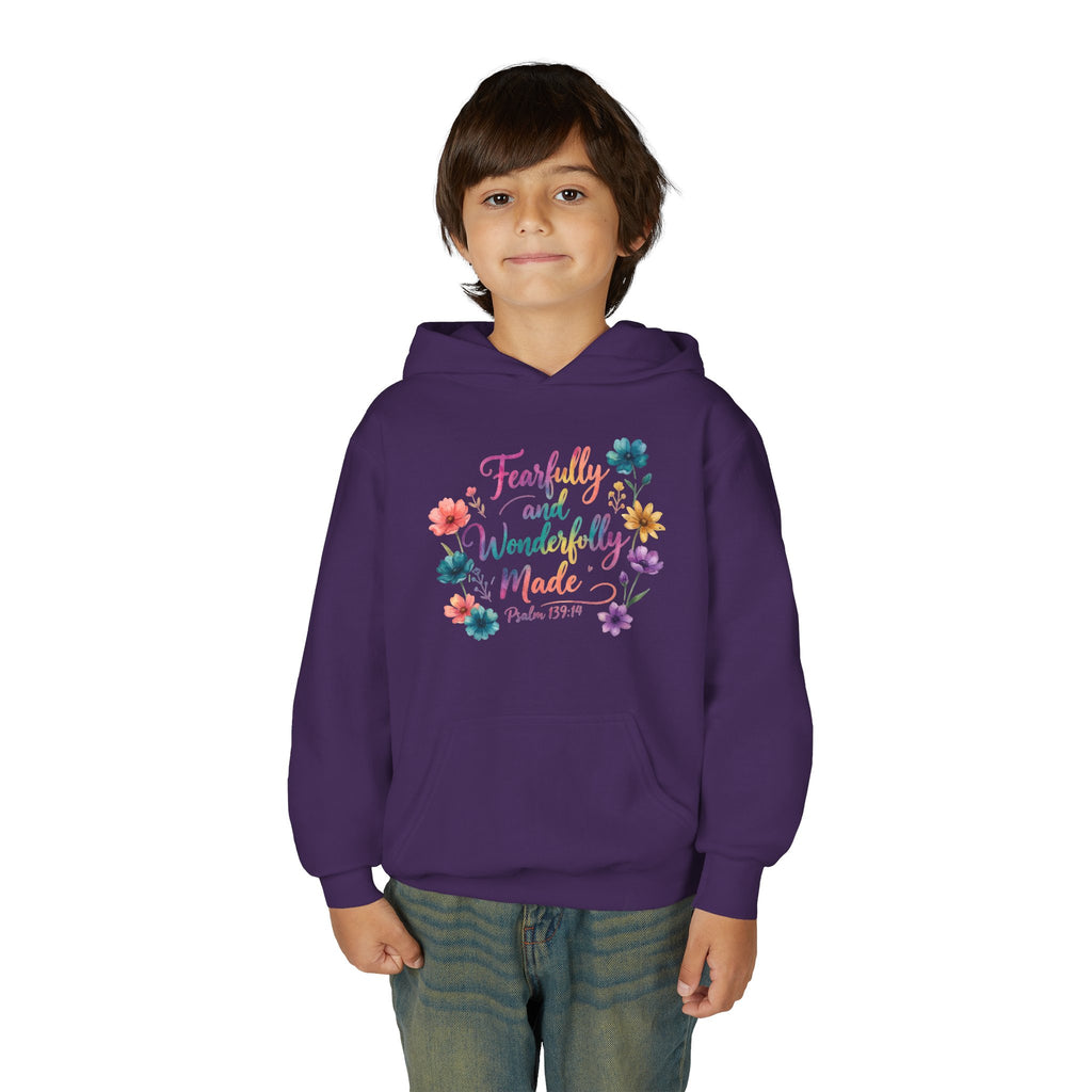 Youth Hoodie — "Fearfully and Wonderfully Made" Floral Psalm 139:14