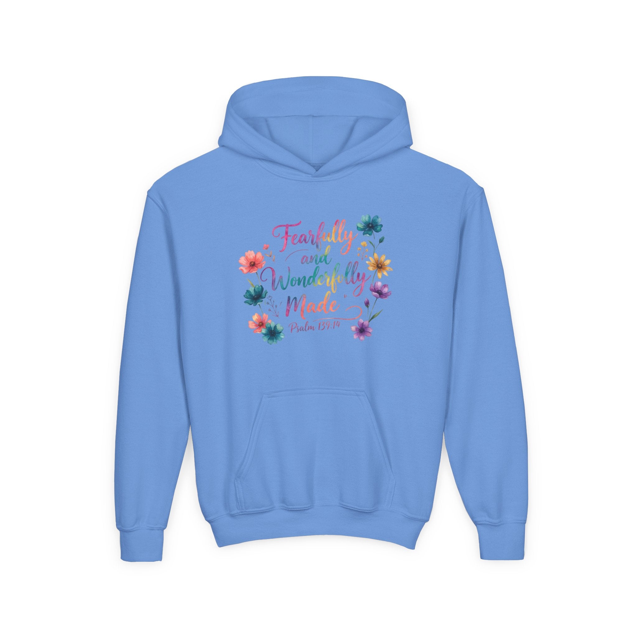 Youth Hoodie — "Fearfully and Wonderfully Made" Floral Psalm 139:14