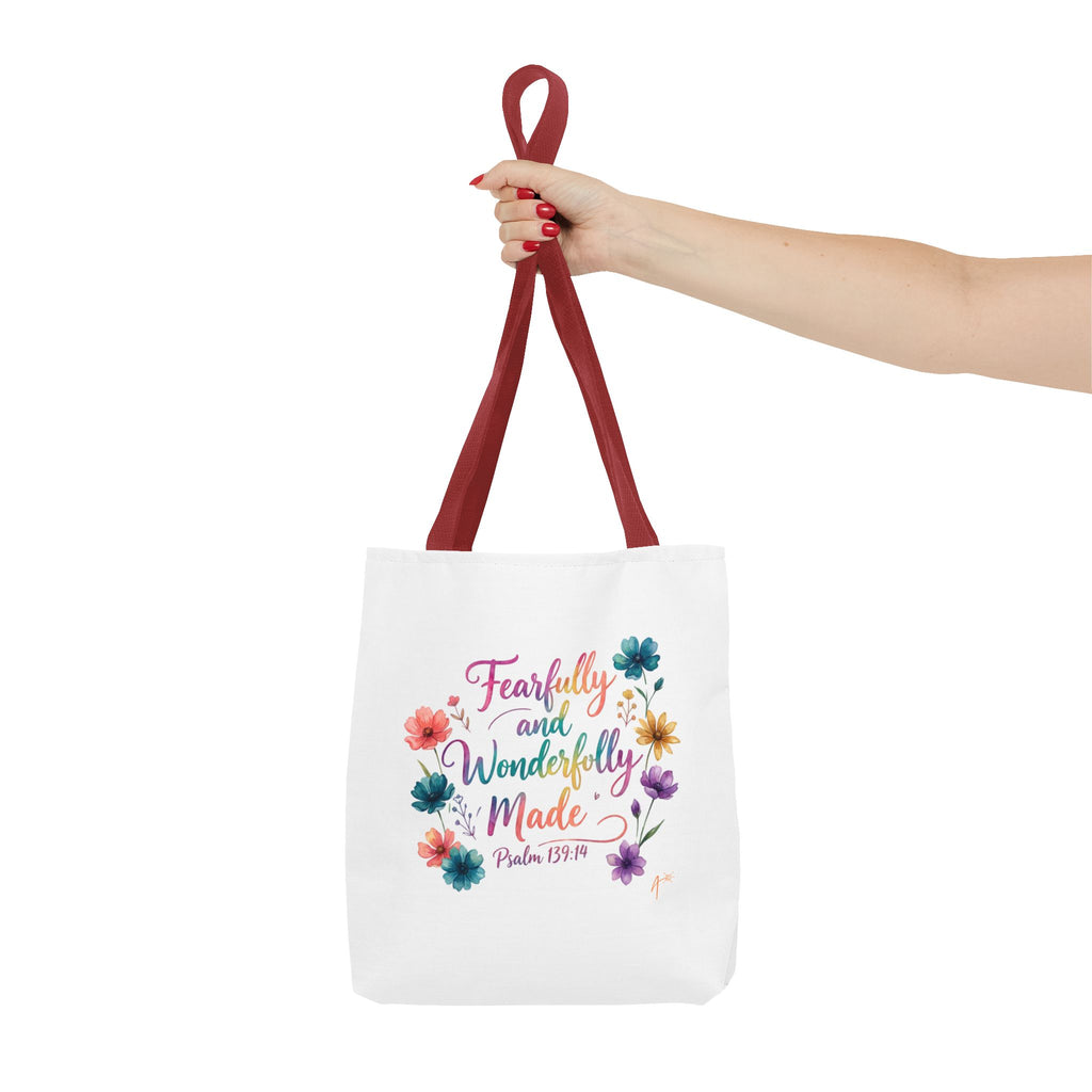 Floral Faith Tote Bag — "Fearfully and Wonderfully Made" / "My Soul Knows It Very Well" Inspirational Canvas Tote
