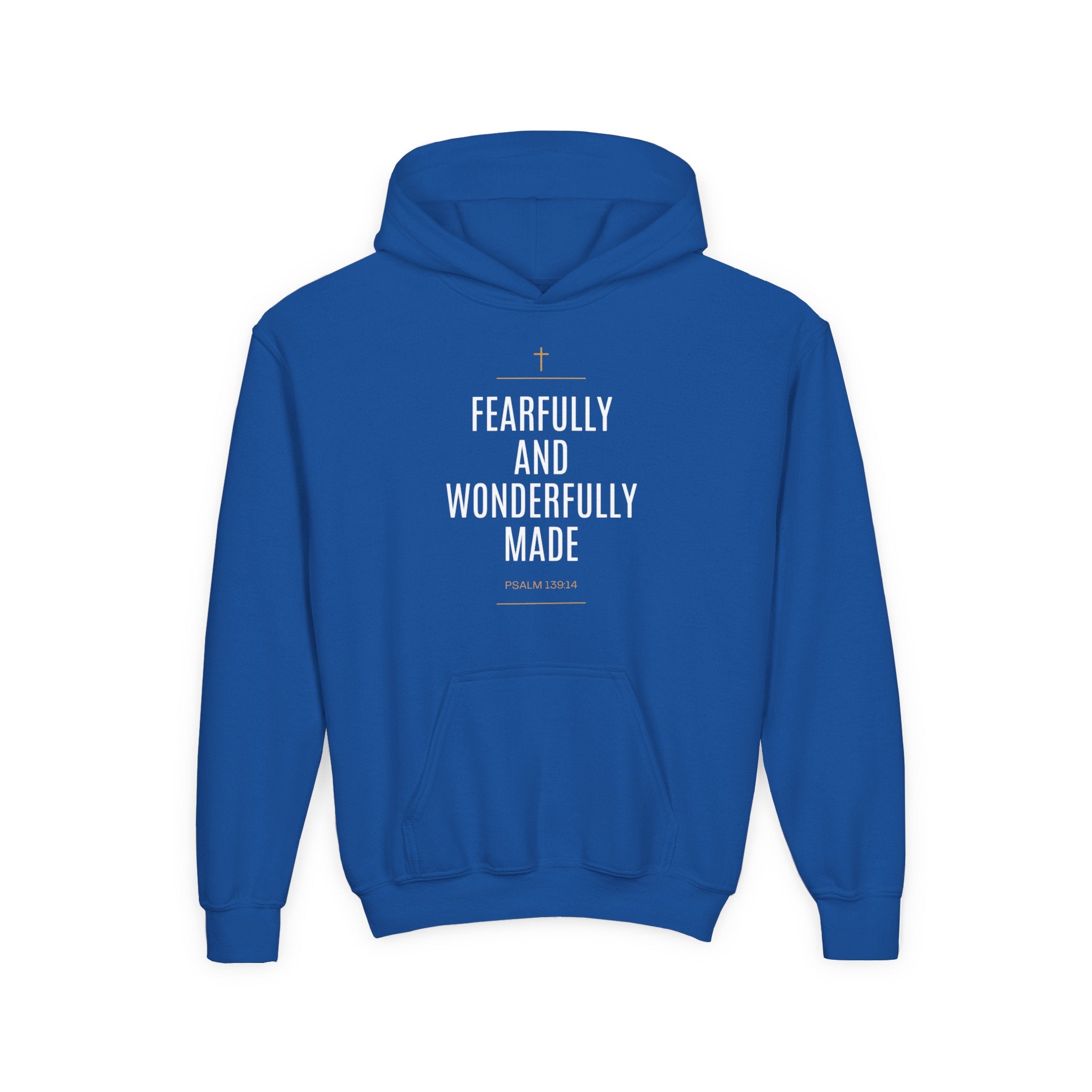 Youth Hoodie – "Fearfully and Wonderfully Made" Christian Scripture Pullover