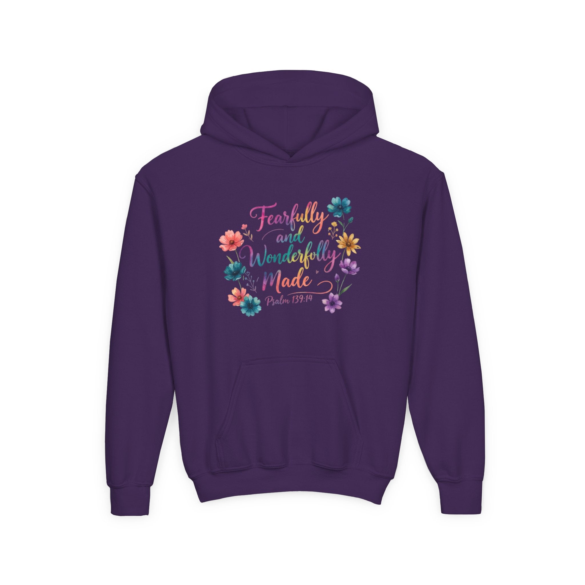 Youth Hoodie — "Fearfully and Wonderfully Made" Floral Psalm 139:14
