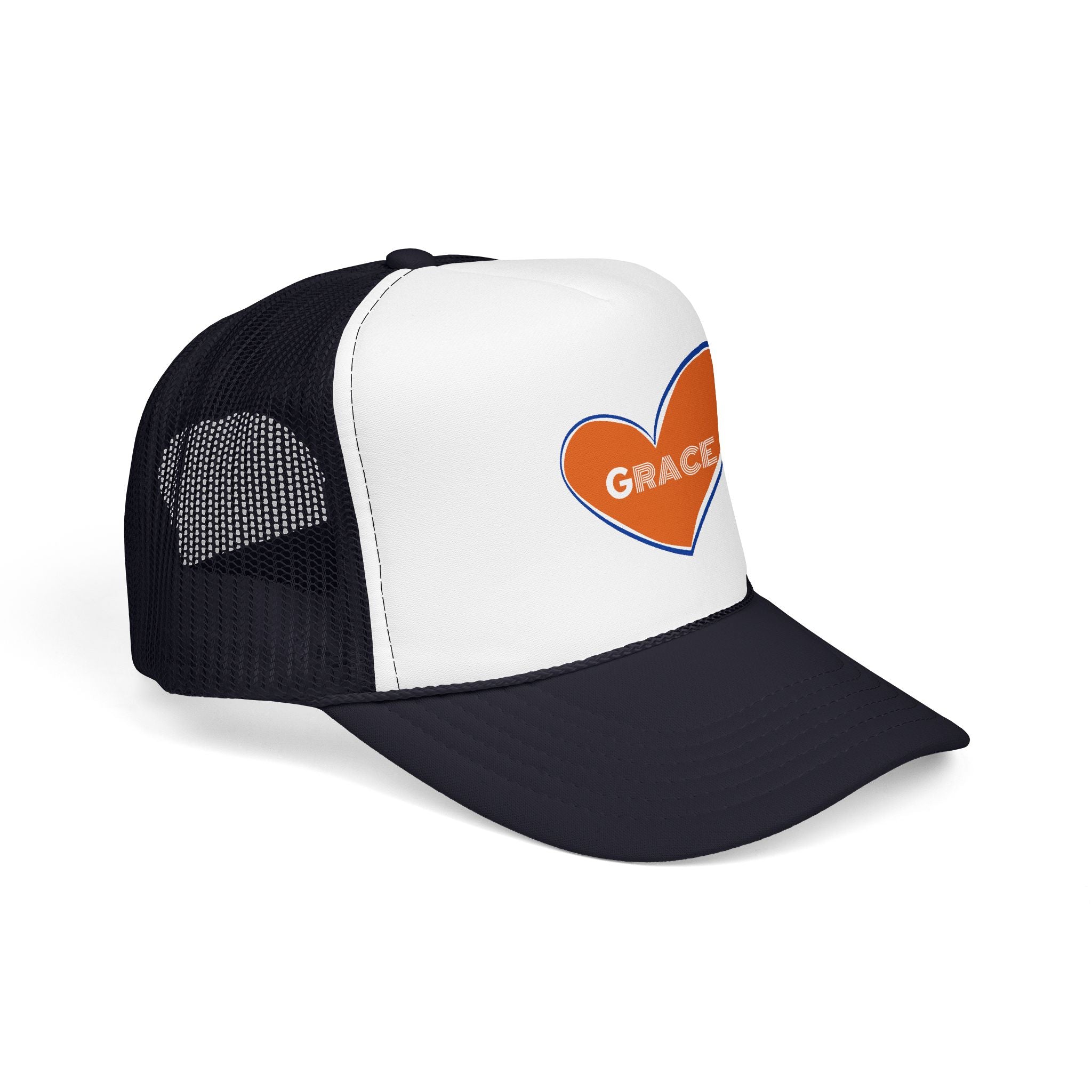 Grace Heart Trucker Hat — Orange Heart Foam Mesh Cap