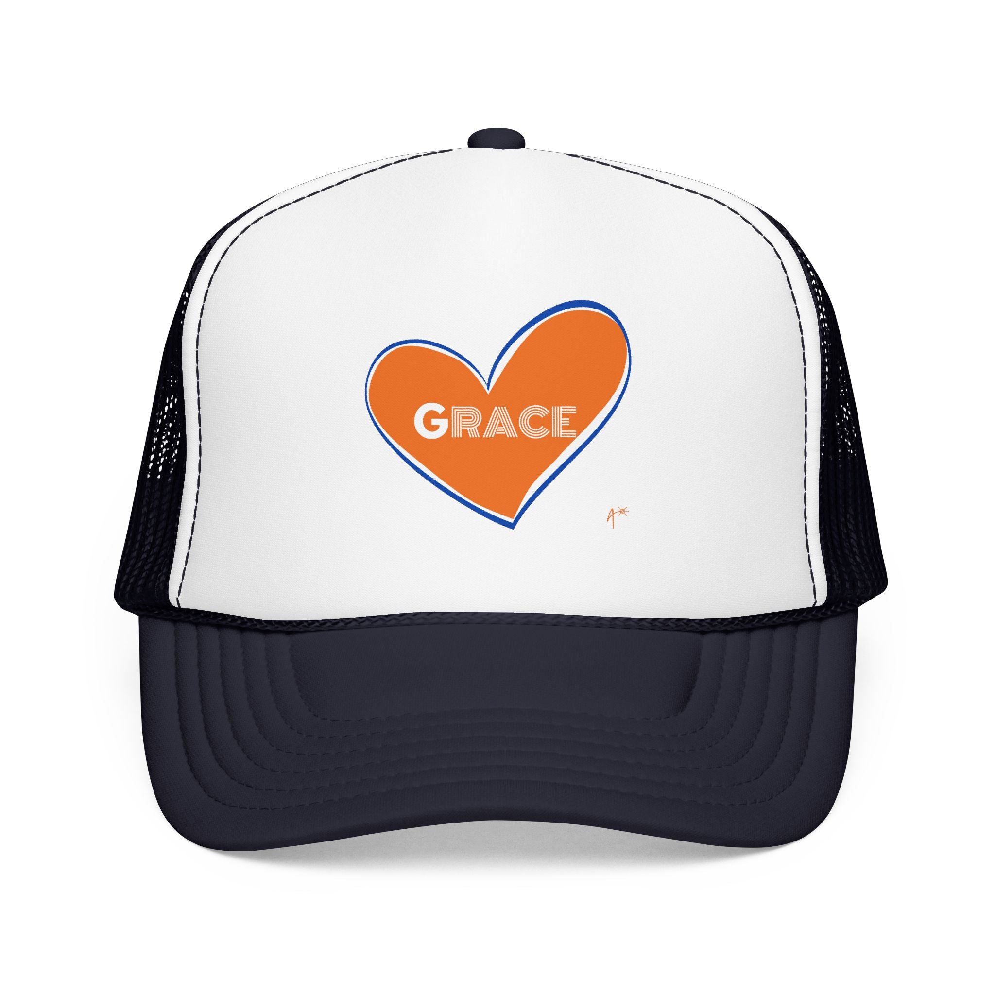 Grace Heart Trucker Hat — Orange Heart Foam Mesh Cap