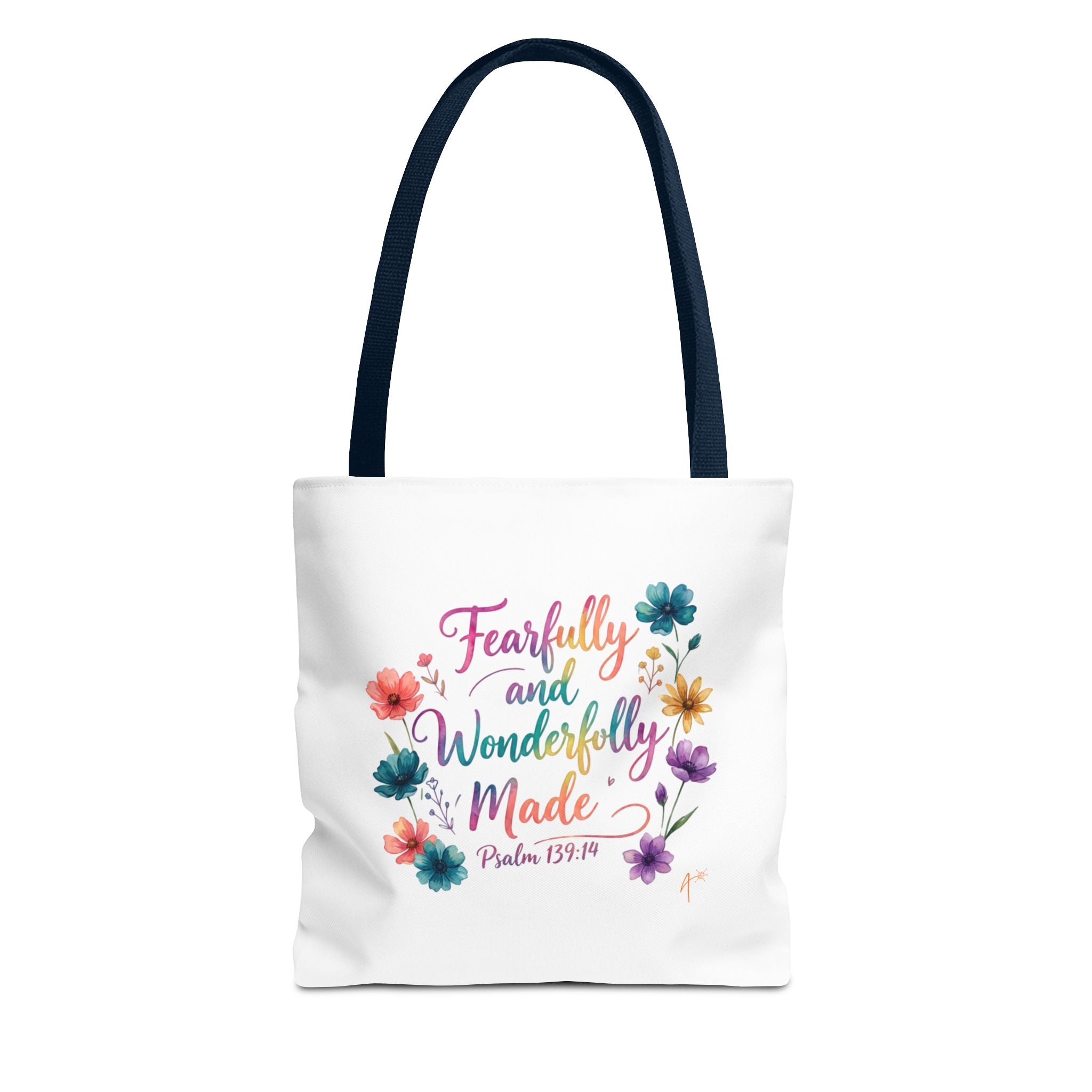 Floral Faith Tote Bag — "Fearfully and Wonderfully Made" / "My Soul Knows It Very Well" Inspirational Canvas Tote