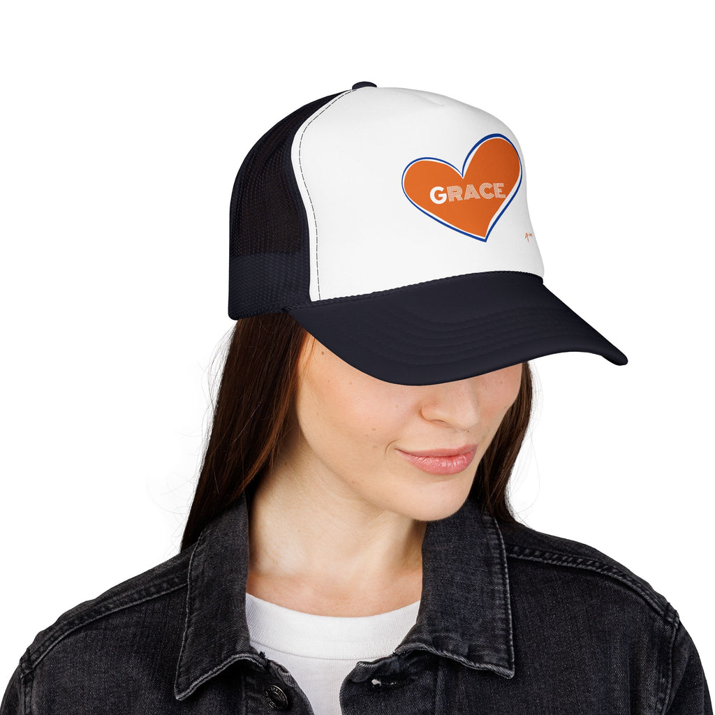 Grace Heart Trucker Hat — Orange Heart Foam Mesh Cap