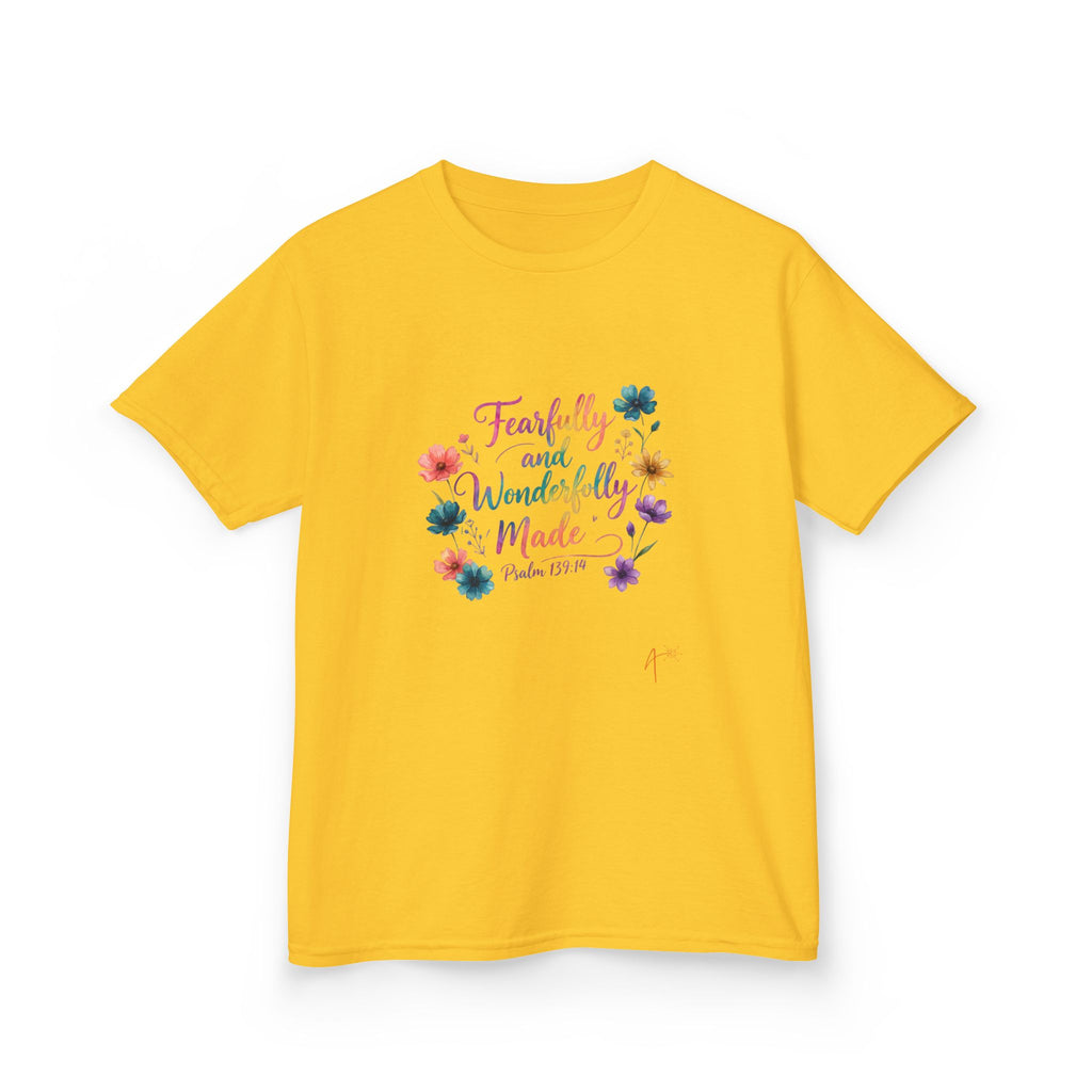 Kids Tee — "Fearfully and Wonderfully Made" Floral Christian Shirt