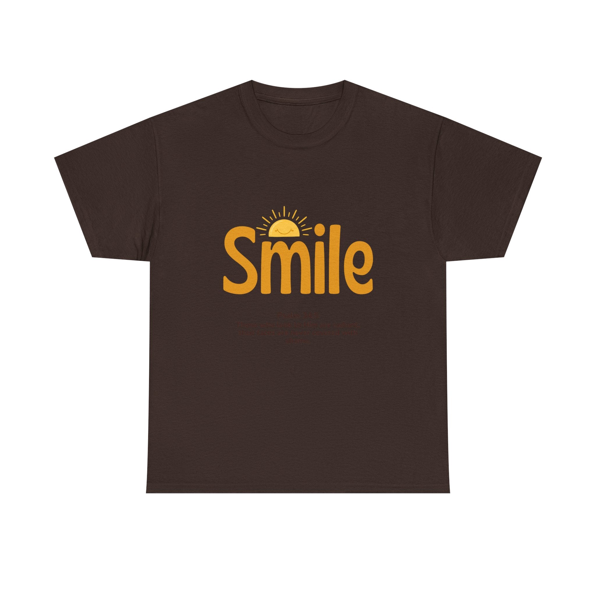 Smile T-Shirt — Sunshine Typography with Psalm 34:5 Inspirational Tee