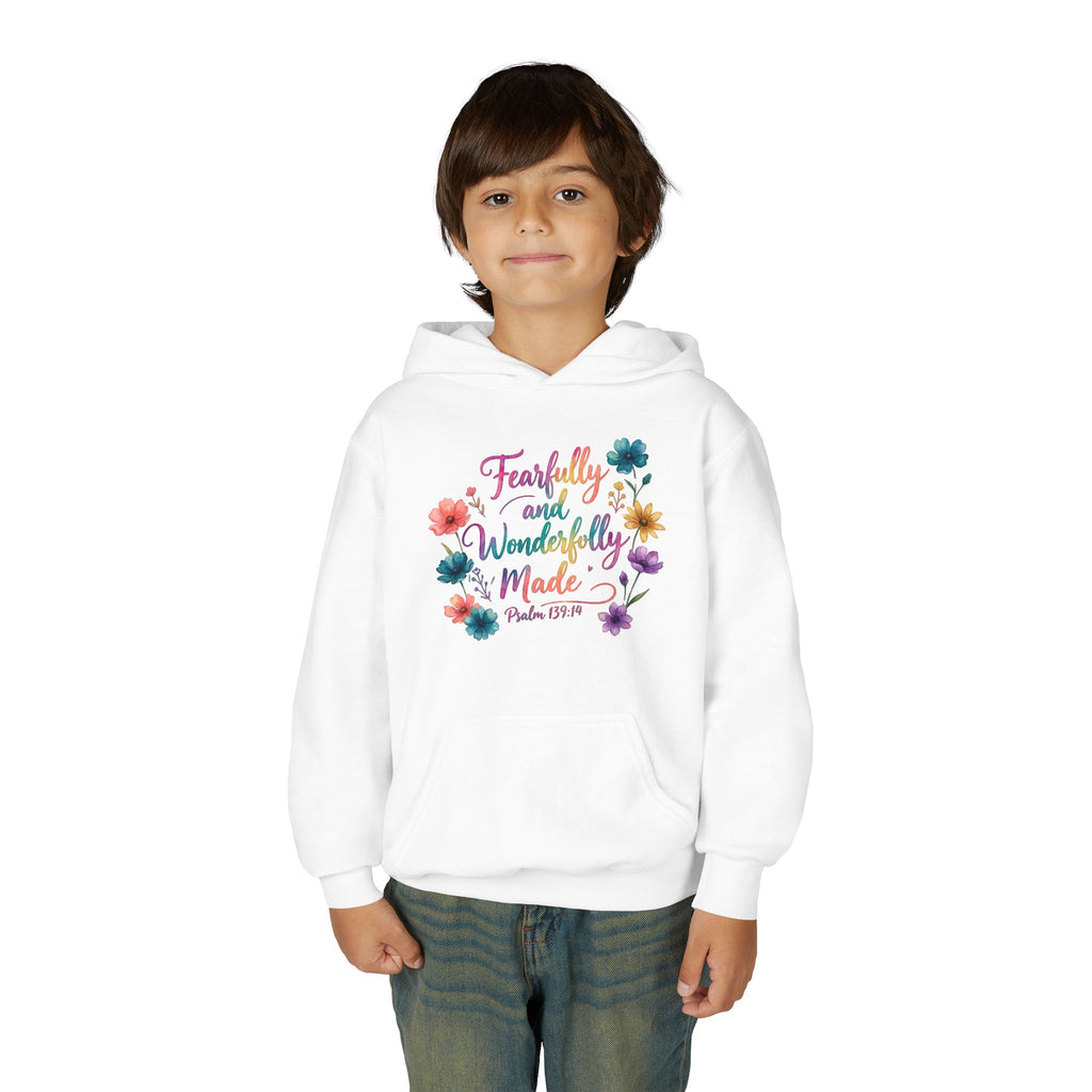 Youth Hoodie — "Fearfully and Wonderfully Made" Floral Psalm 139:14