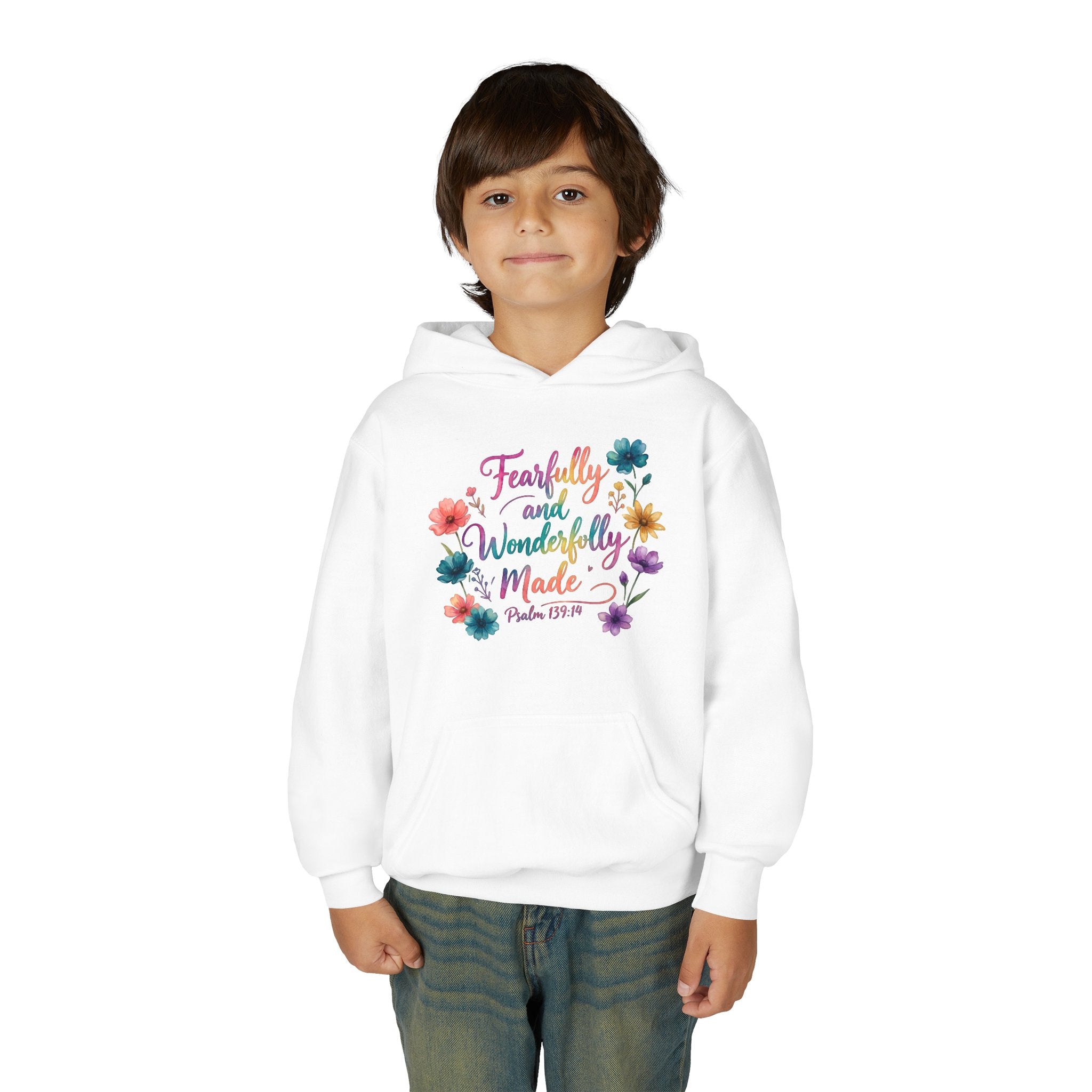 Youth Hoodie — "Fearfully and Wonderfully Made" Floral Psalm 139:14
