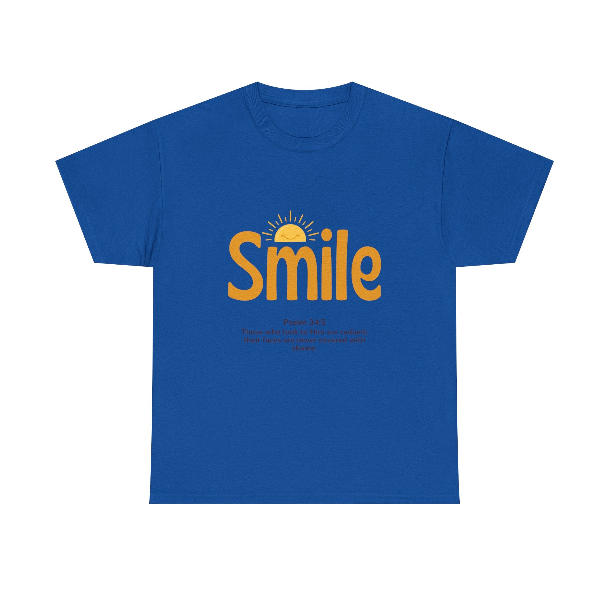 Smile T-Shirt — Sunshine Typography with Psalm 34:5 Inspirational Tee
