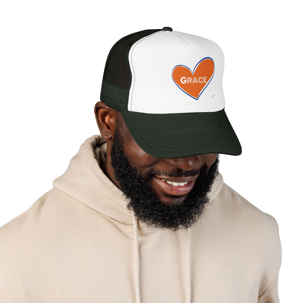 Grace Heart Trucker Hat — Orange Heart Foam Mesh Cap