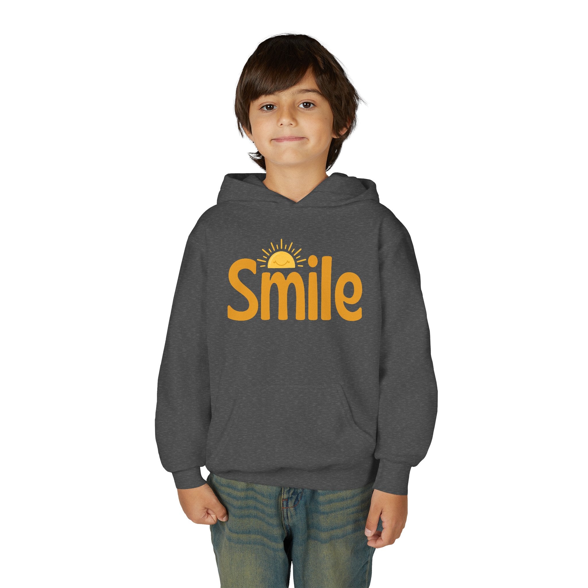 Youth Hoodie — "Smile" Retro Sun Graphic Kids Sweatshirt