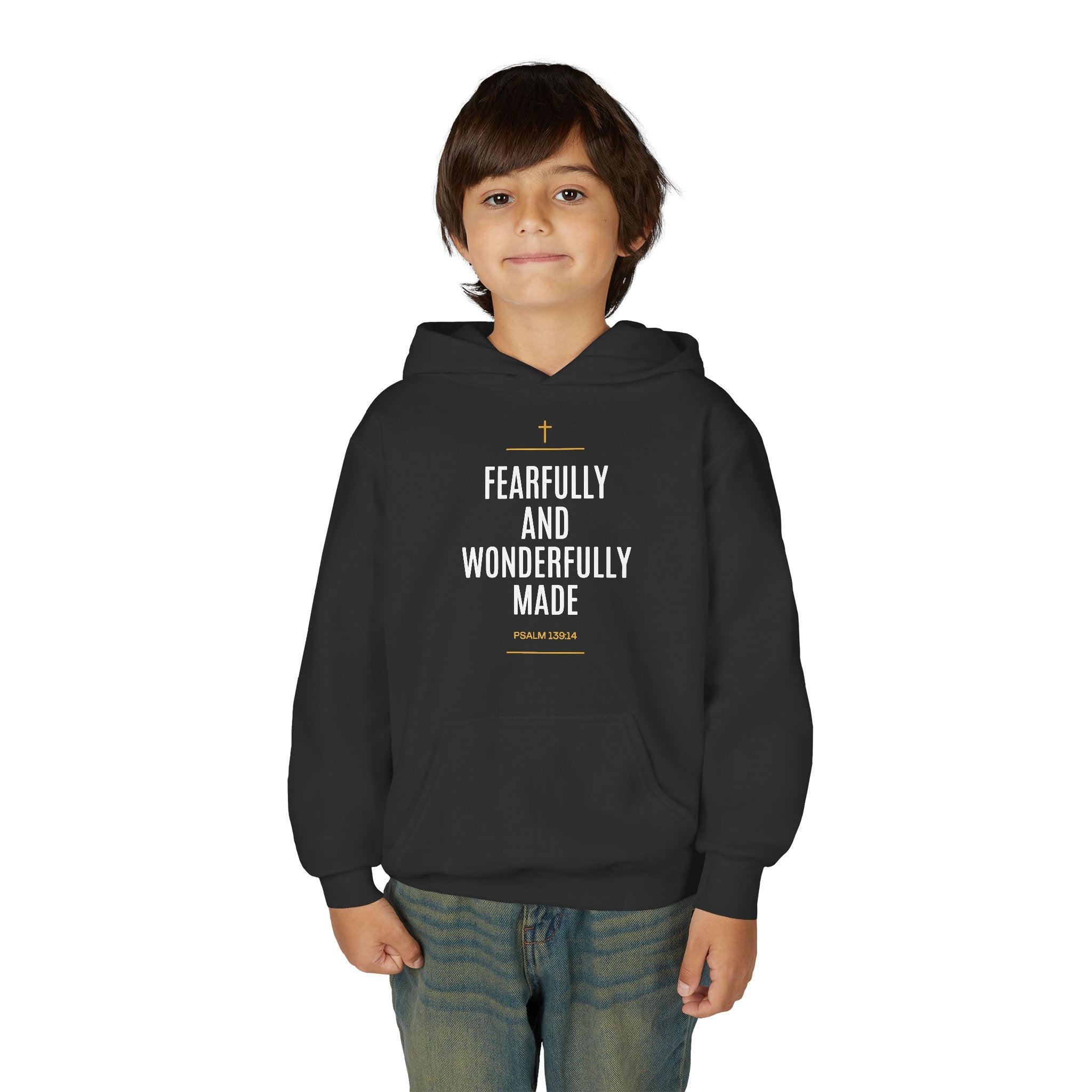 Youth Hoodie – "Fearfully and Wonderfully Made" Christian Scripture Pullover