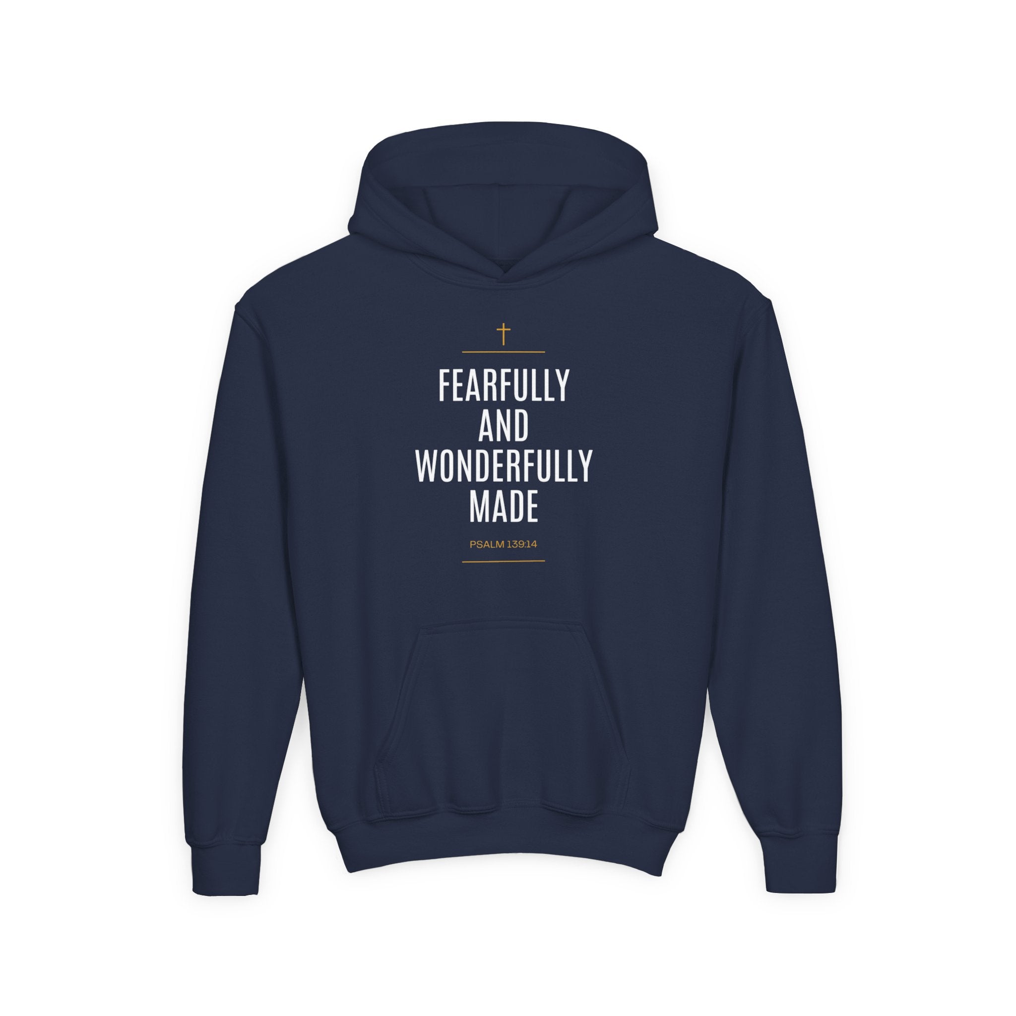 Youth Hoodie – "Fearfully and Wonderfully Made" Christian Scripture Pullover