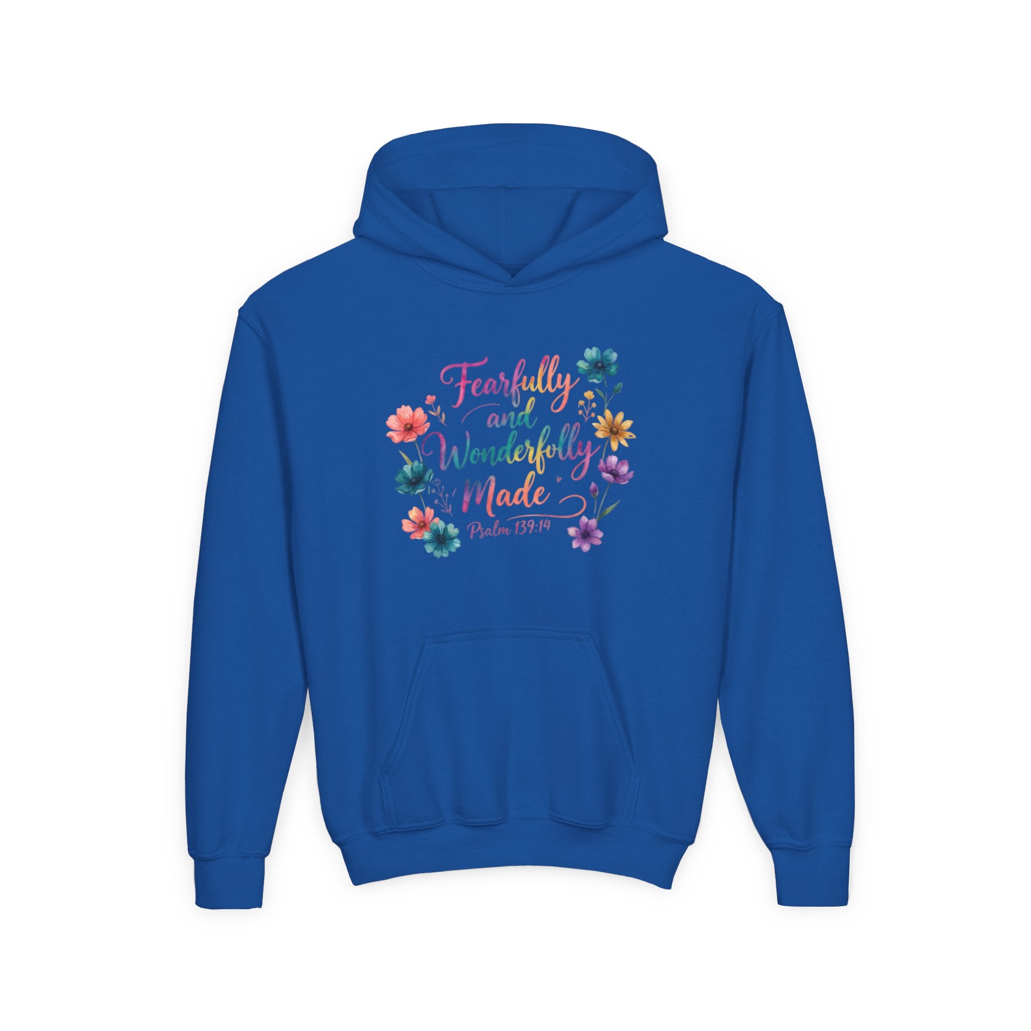 Youth Hoodie — "Fearfully and Wonderfully Made" Floral Psalm 139:14