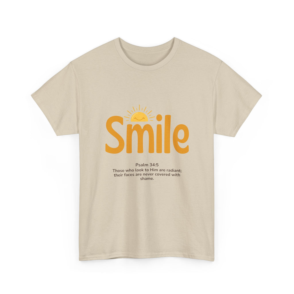 Smile T-Shirt — Sunshine Typography with Psalm 34:5 Inspirational Tee