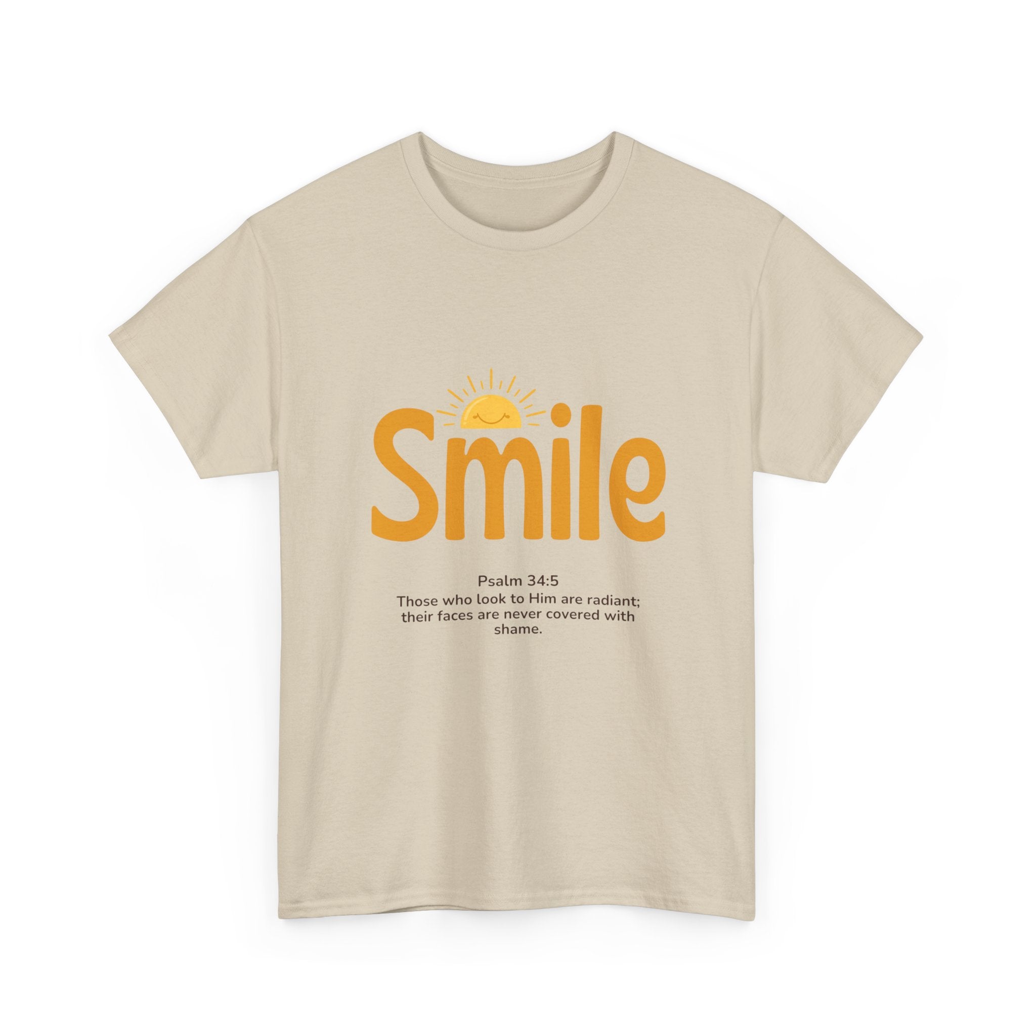 Smile T-Shirt — Sunshine Typography with Psalm 34:5 Inspirational Tee