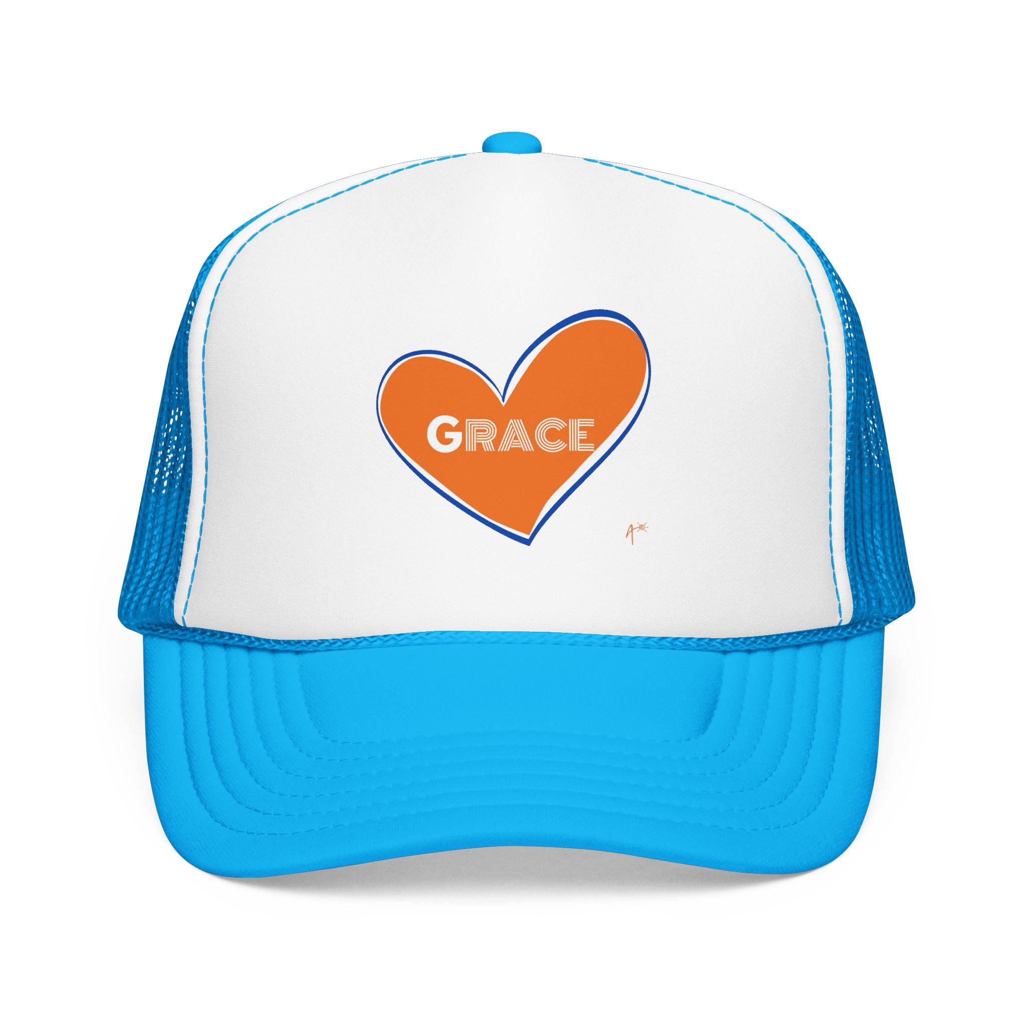 Grace Heart Trucker Hat — Orange Heart Foam Mesh Cap