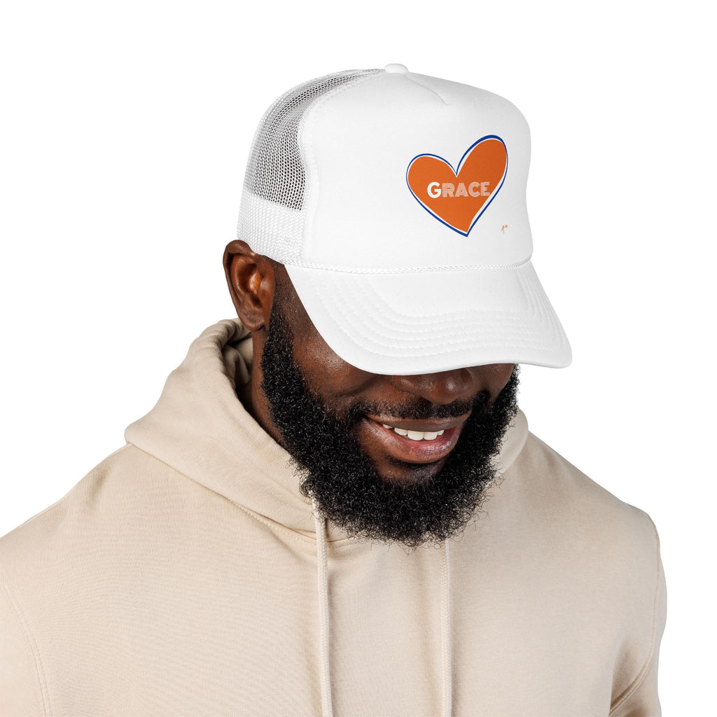 Grace Heart Trucker Hat — Orange Heart Foam Mesh Cap