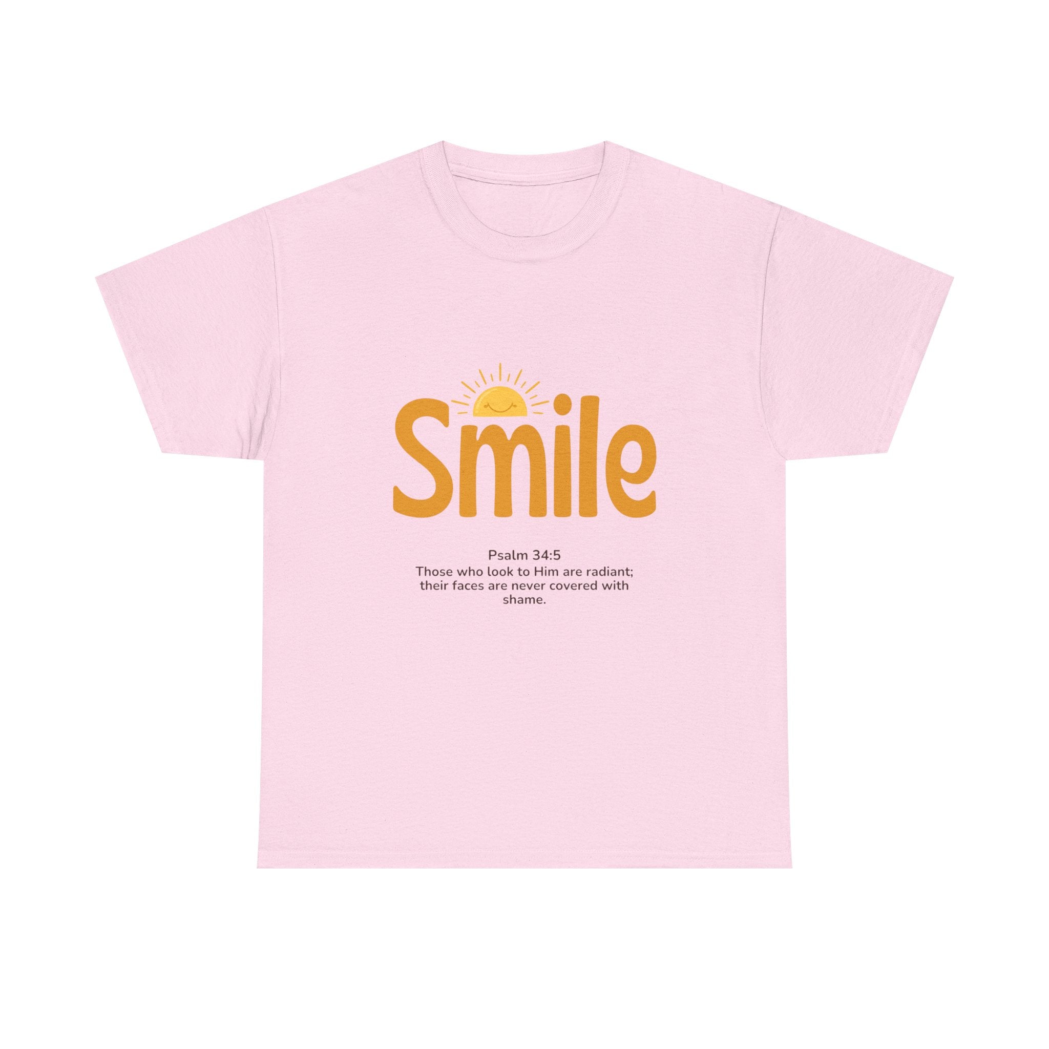 Smile T-Shirt — Sunshine Typography with Psalm 34:5 Inspirational Tee