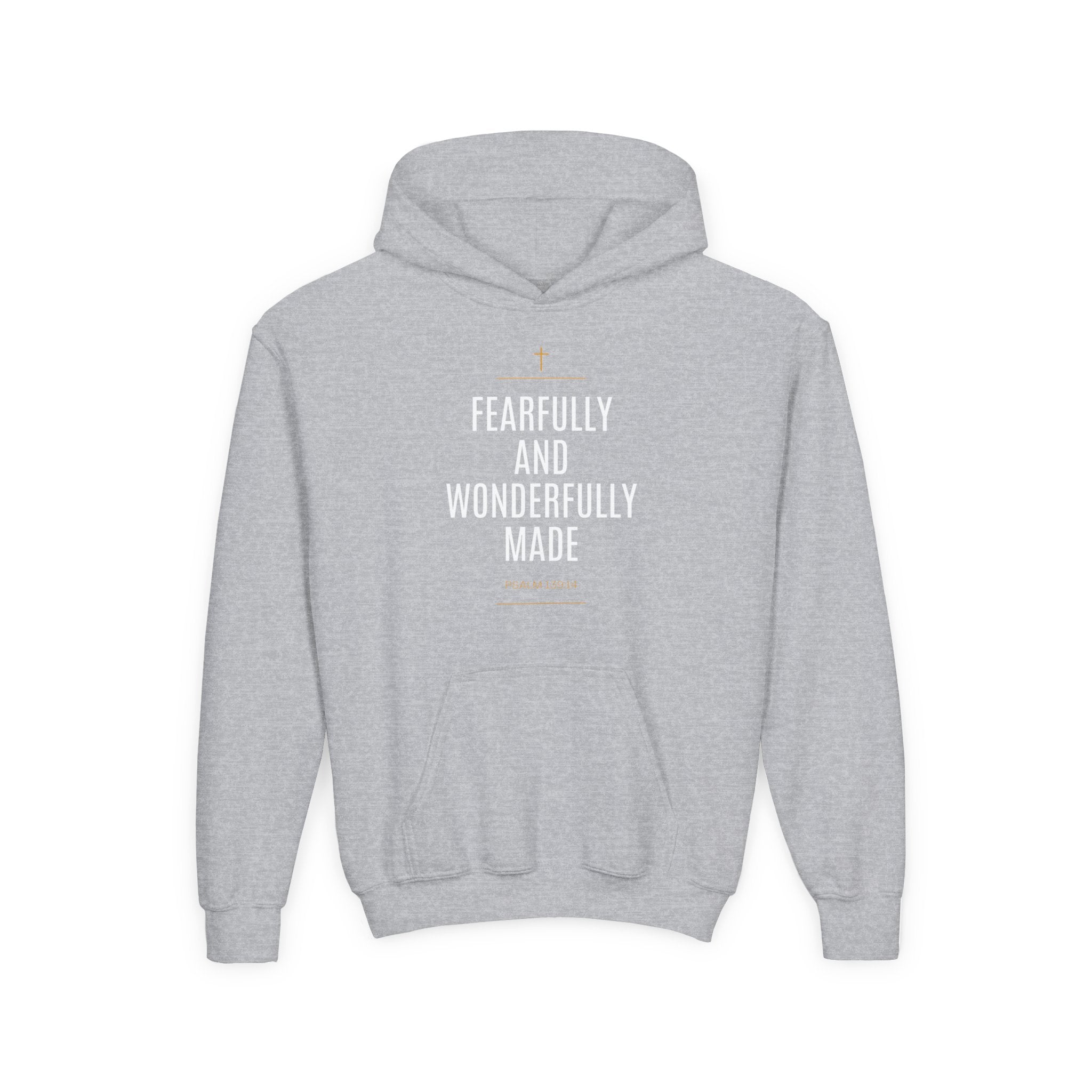 Youth Hoodie – "Fearfully and Wonderfully Made" Christian Scripture Pullover