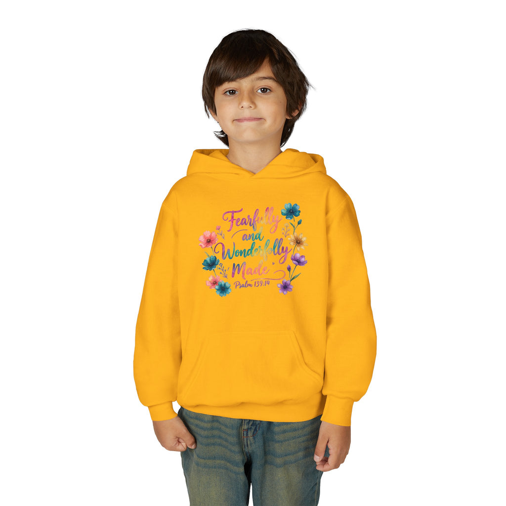 Youth Hoodie — "Fearfully and Wonderfully Made" Floral Psalm 139:14