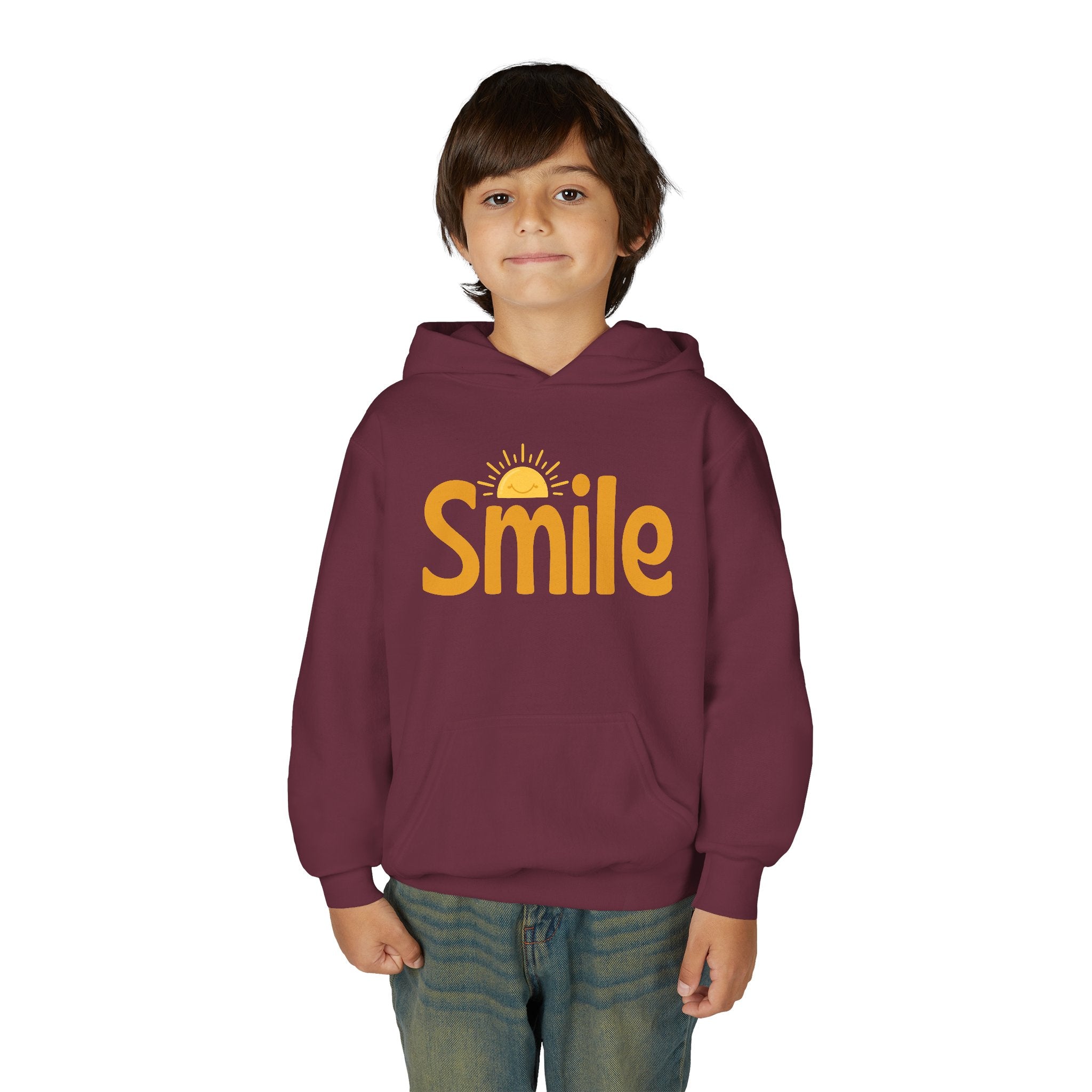 Youth Hoodie — "Smile" Retro Sun Graphic Kids Sweatshirt